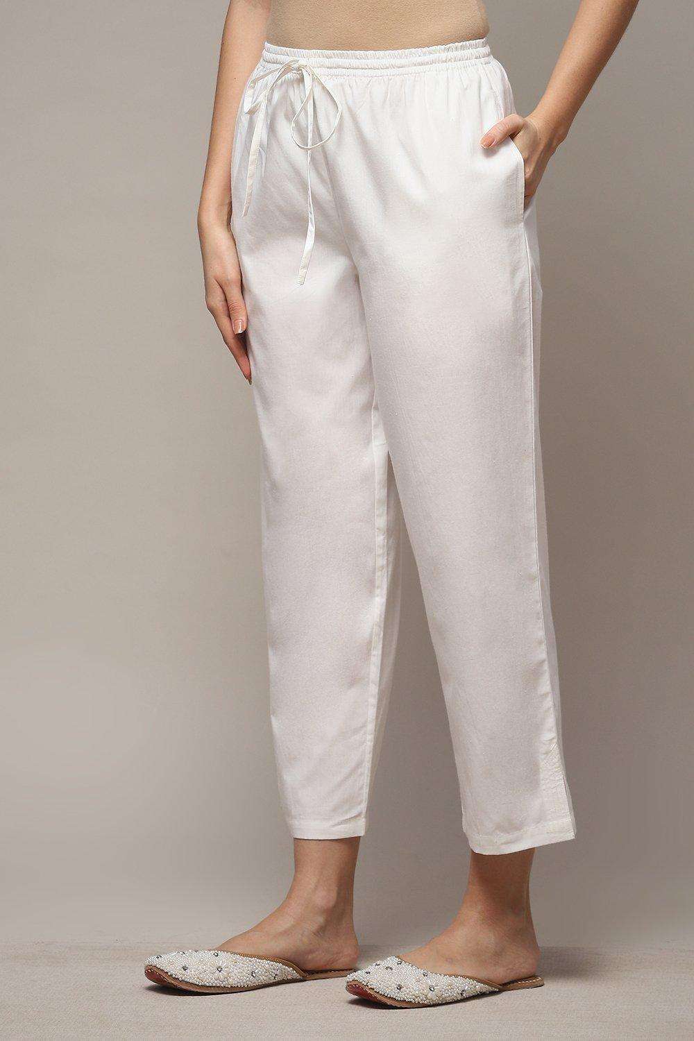 Off White Cotton Straight Pants image number 2