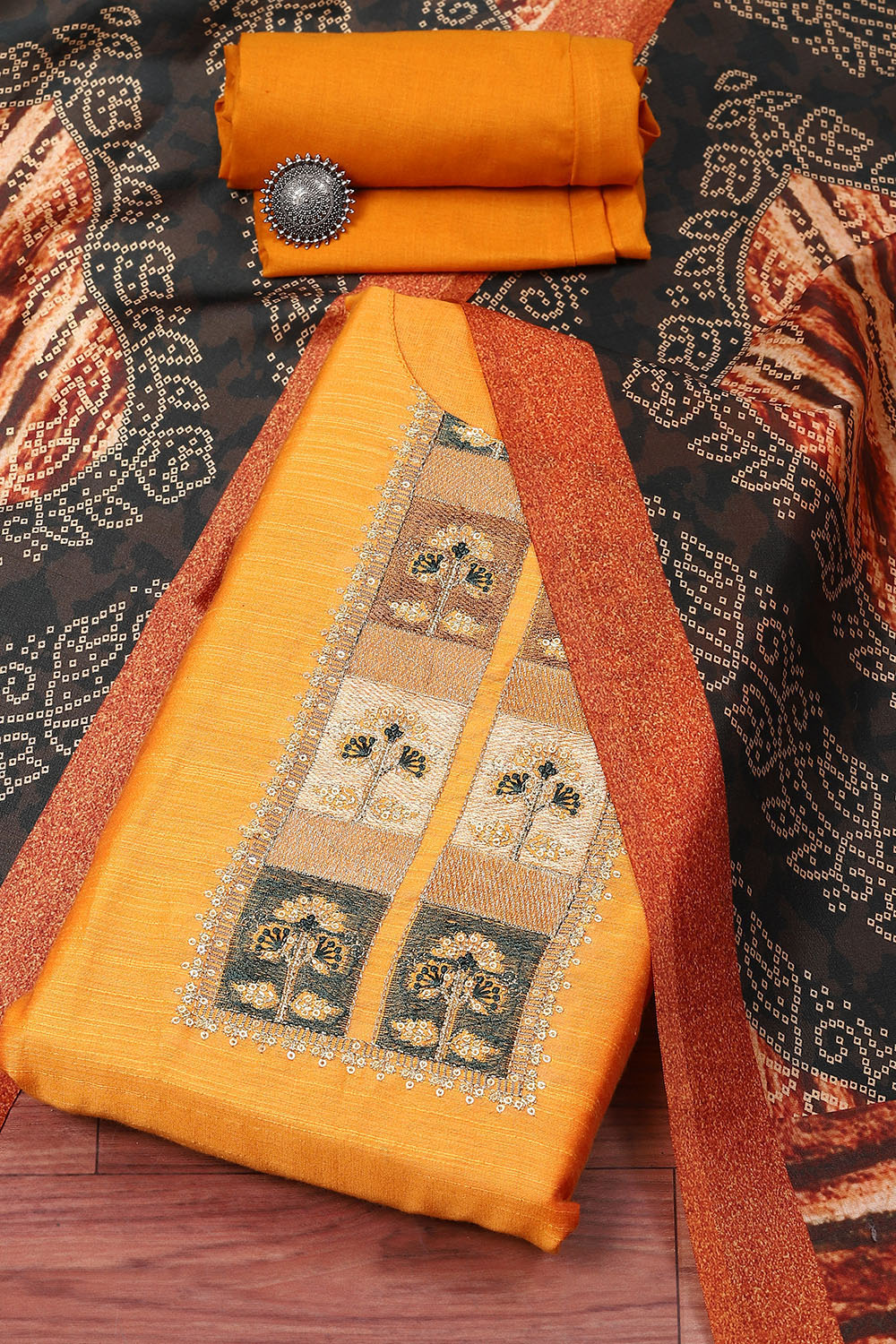 Sandstrom Chanderi Unstitched Suit Set main image 0