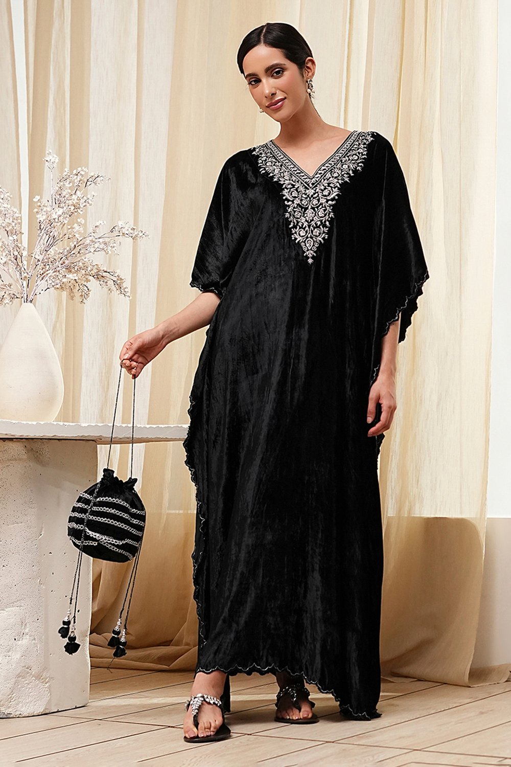 Black Viscose A-Line Suit Set image number 0