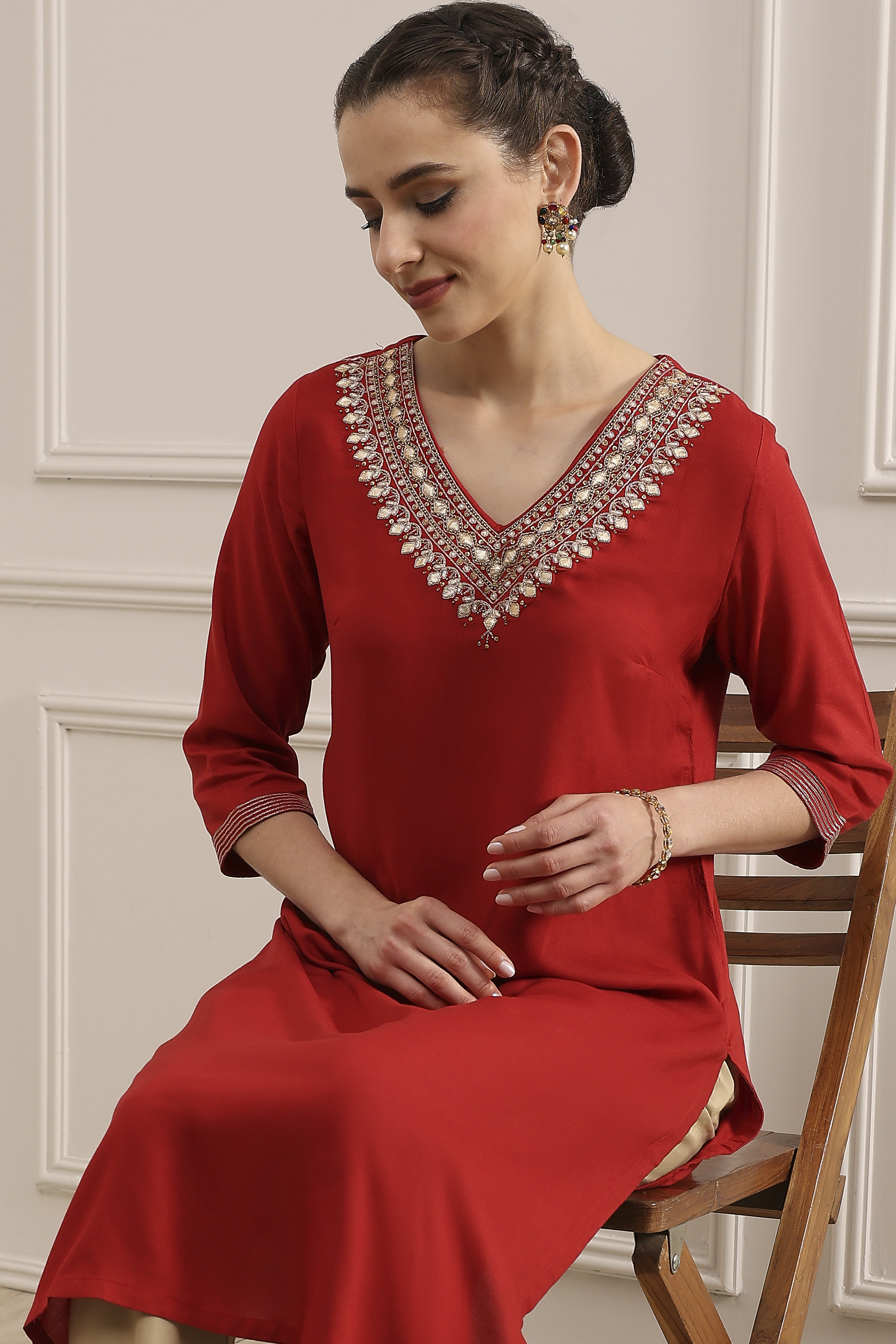 Blue Solid Straight Kurta image number 6