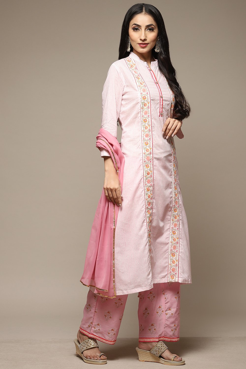 Teal Cotton A-Line Kurta Palazzo Suit Set image number 7