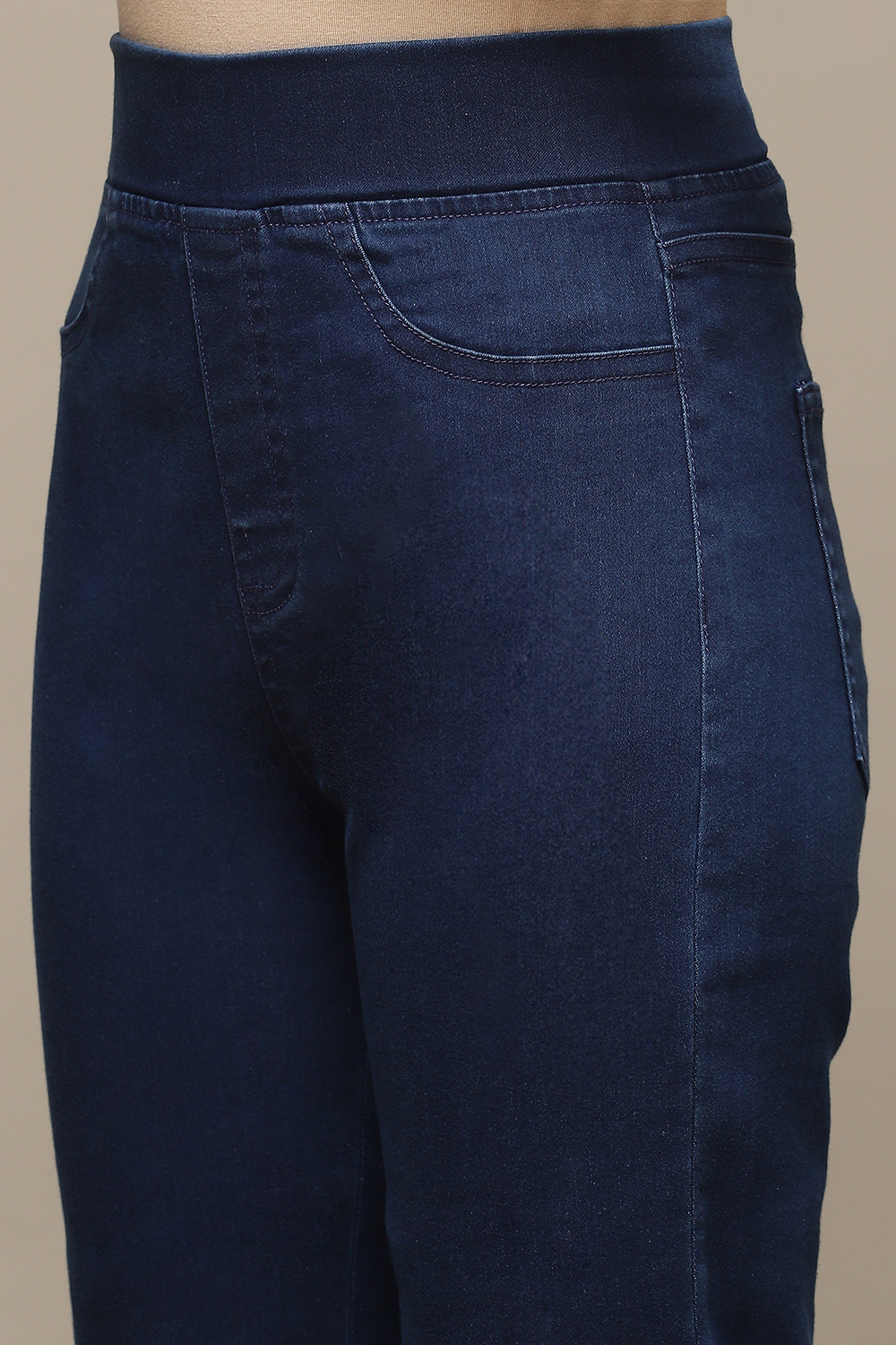 Indigo Cotton Blend Solid Jeggings image number 1