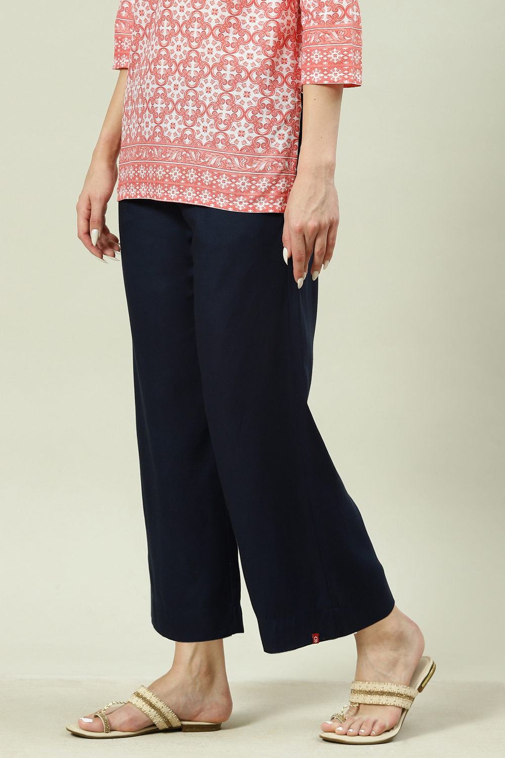 Navy Rayon Palazzo Pants image number 0