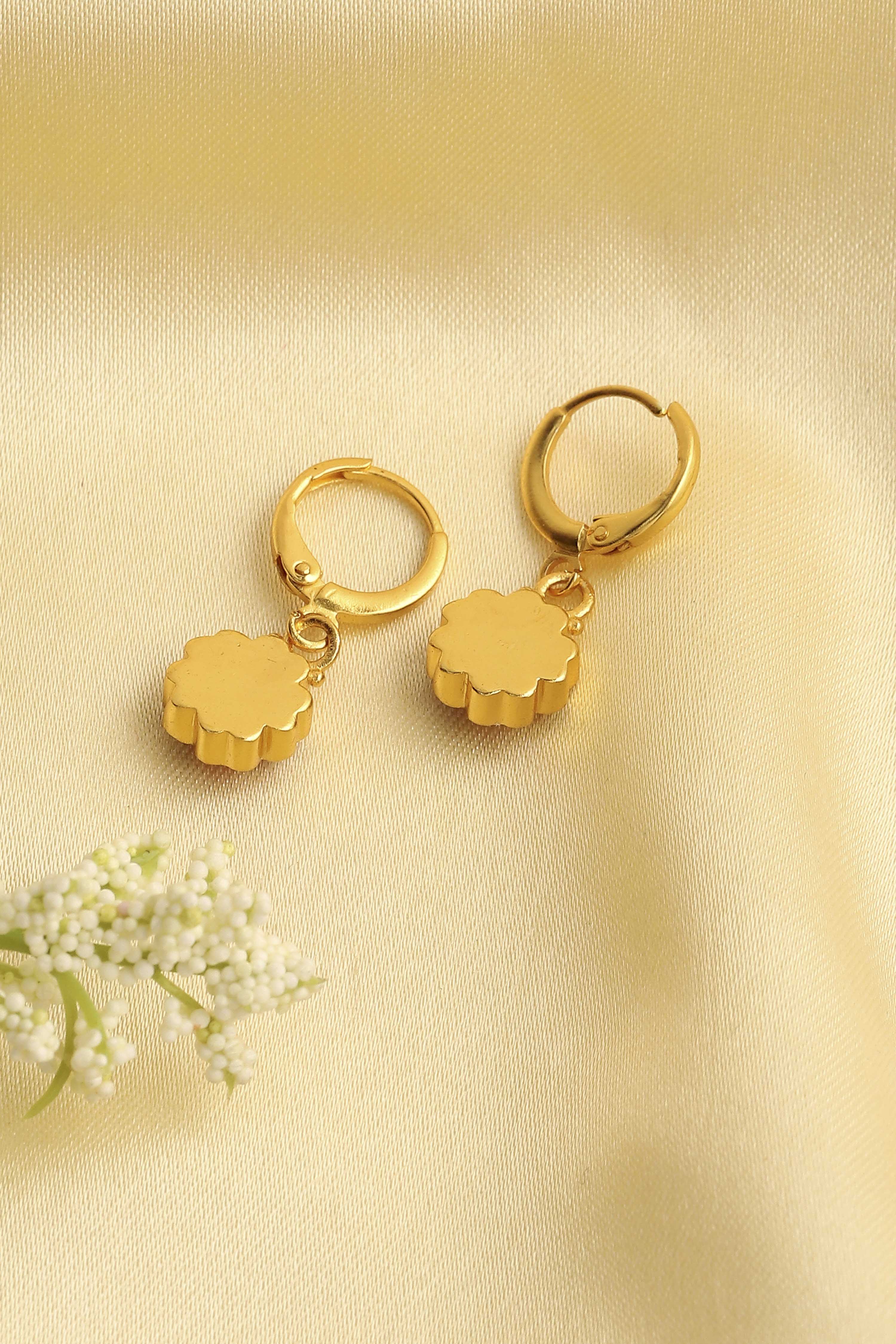 Red Gold Plated Brass Floral Drop Earrings image number 2