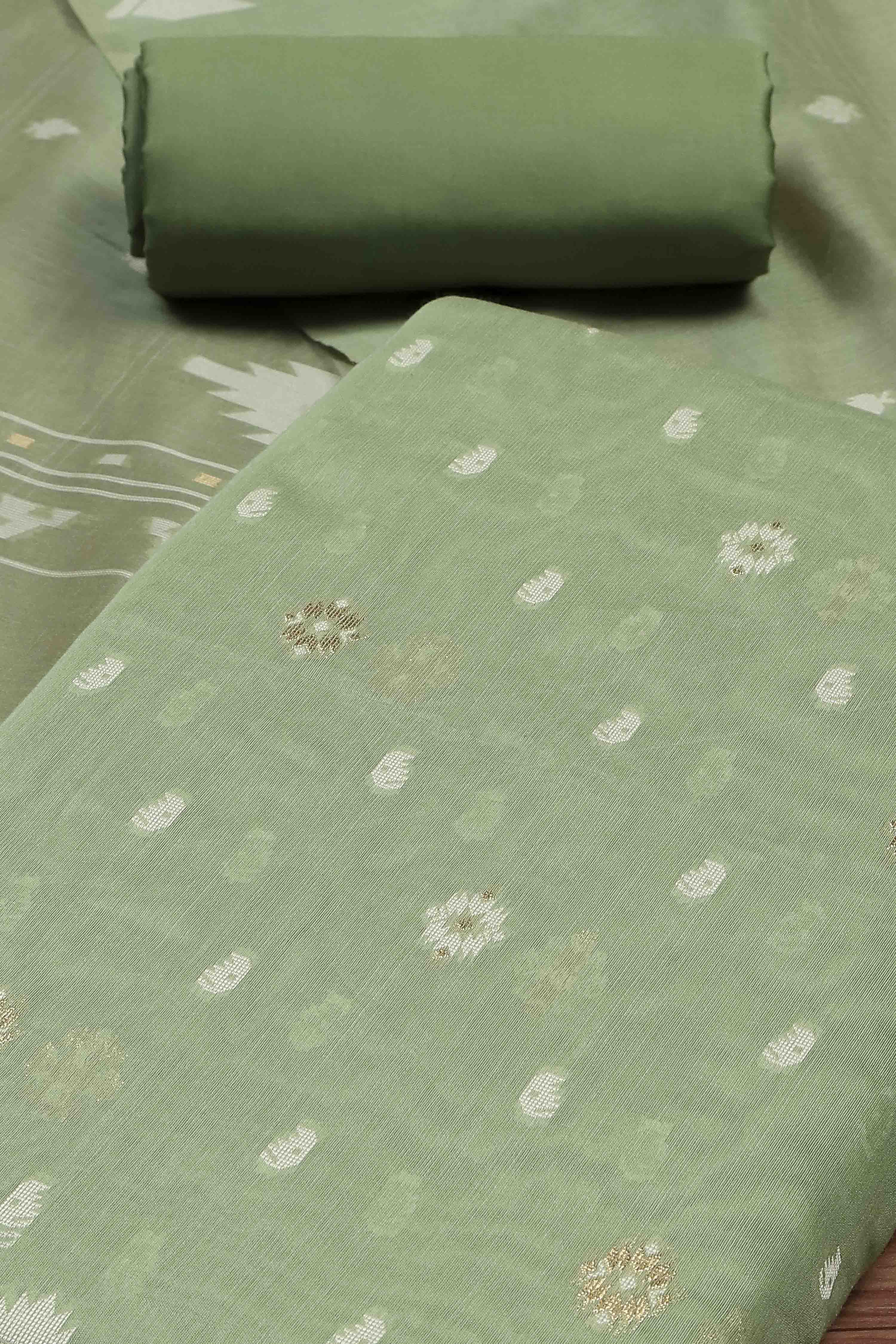 Mehendi Cotton Printed Embroidered Unstitched Suit Set image number 1