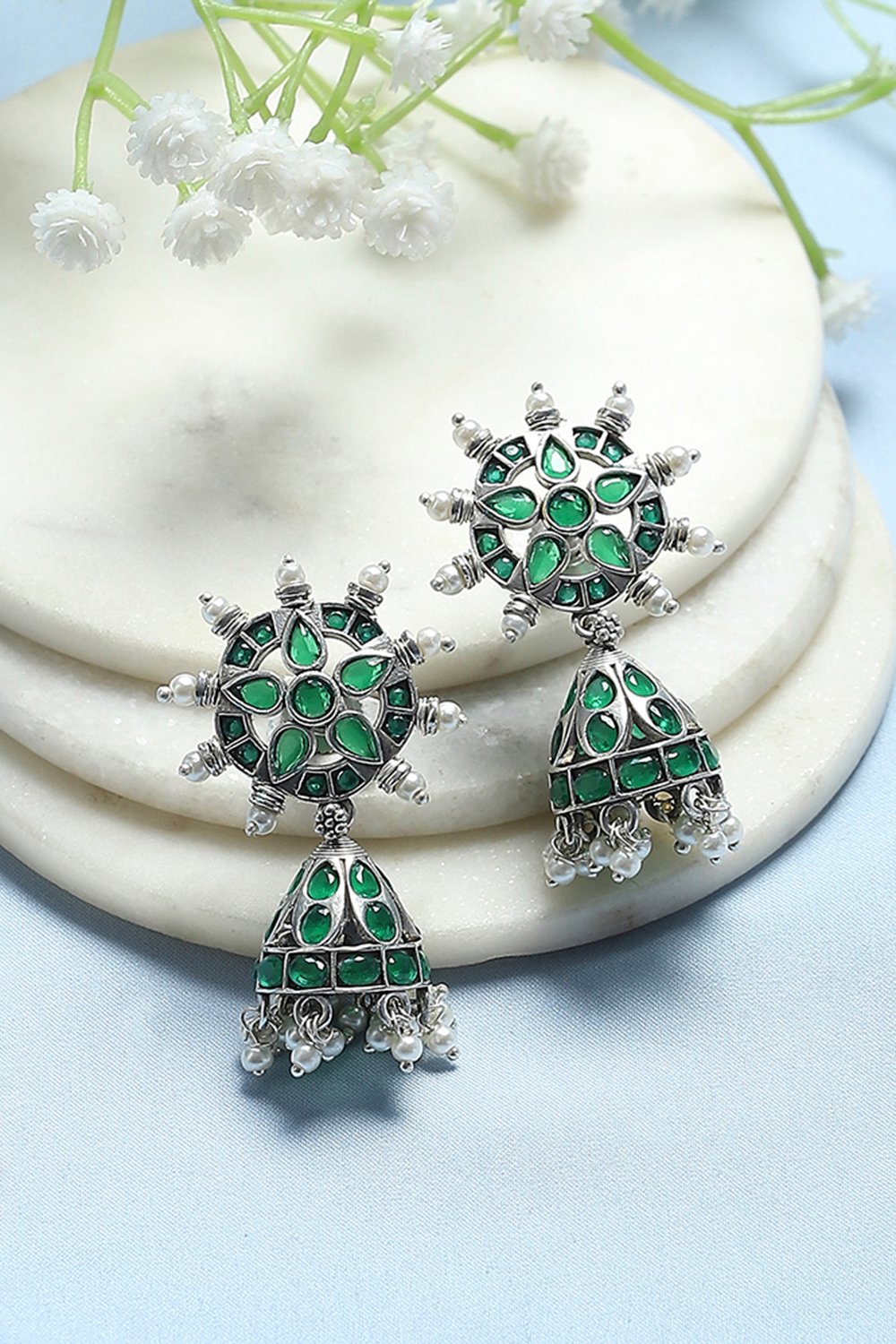 Green Brass Jhumka image number 0
