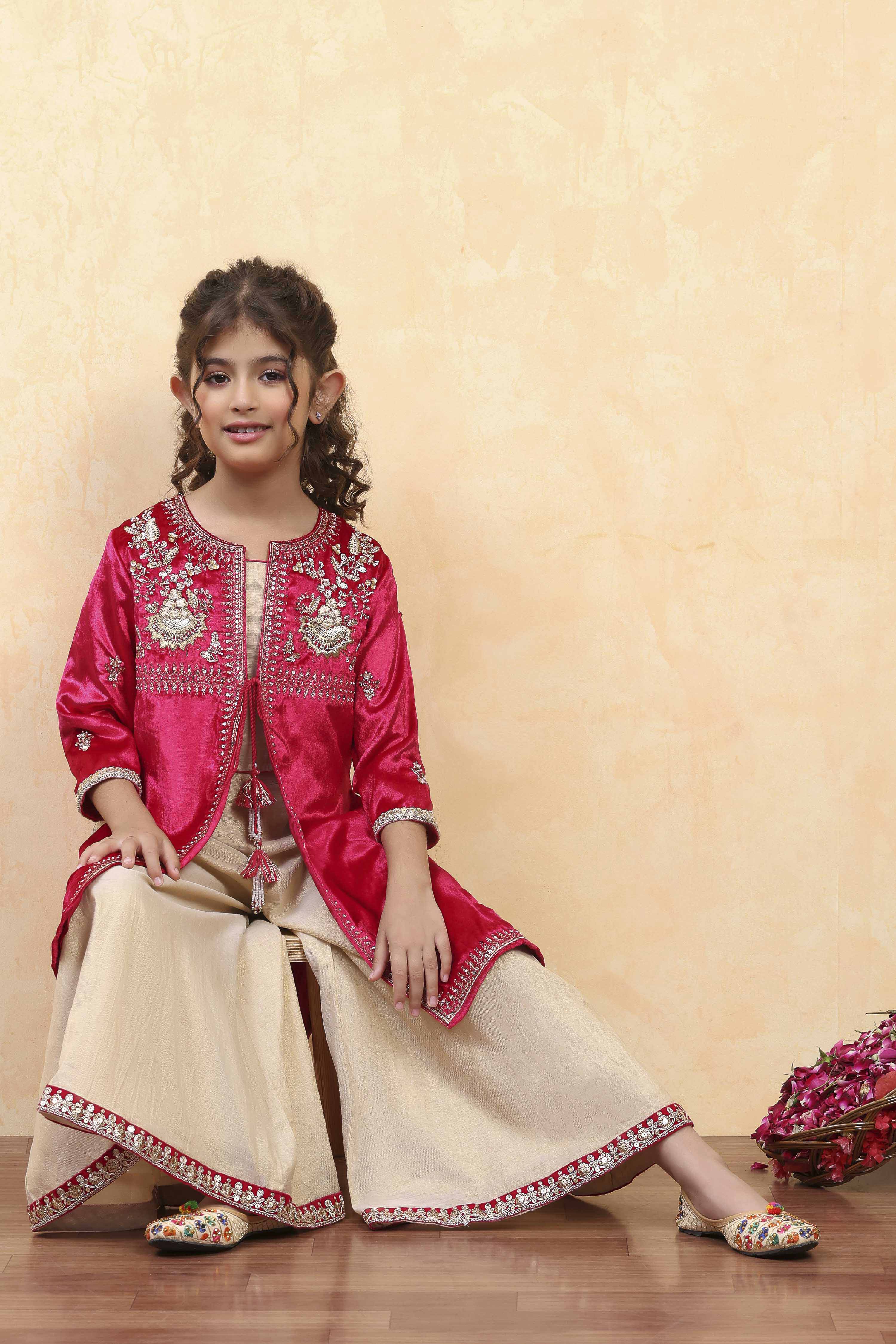 Red Cotton Yarndyed Front open Suit Set image number 0