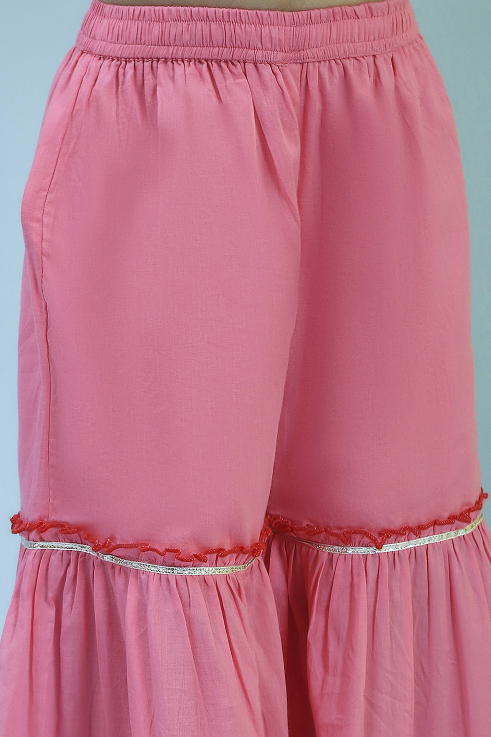 Pink Cotton Gathered Suit Set image number 2