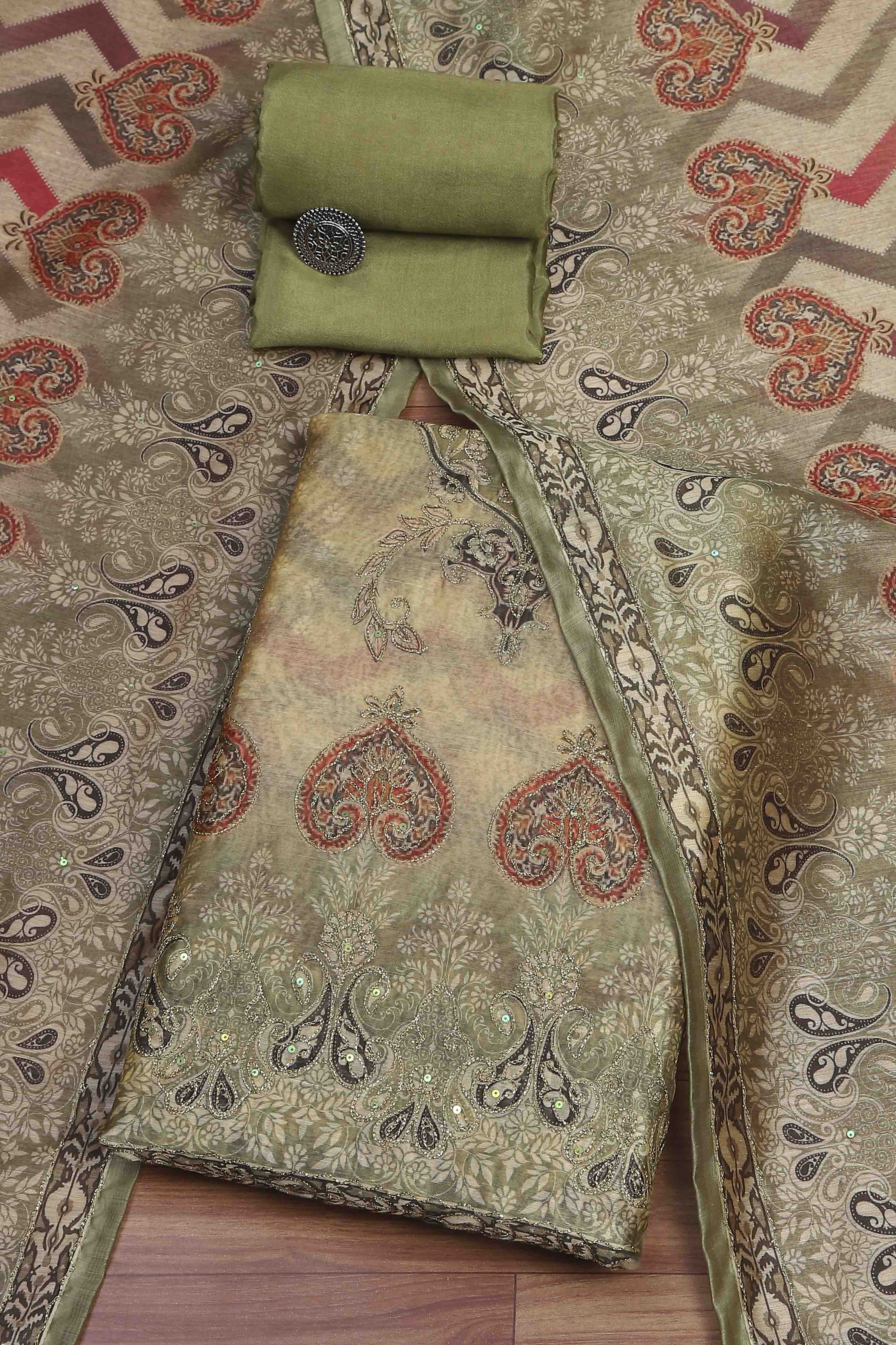 Light Red Chanderi Unstitched Suit Set image number 0