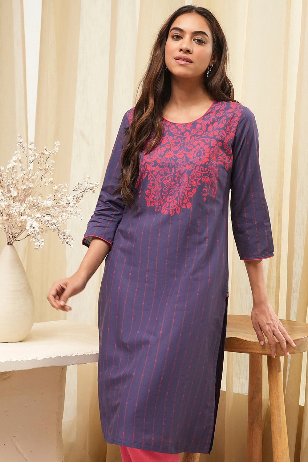 Green Cotton Straight Printed Kurta image number 6