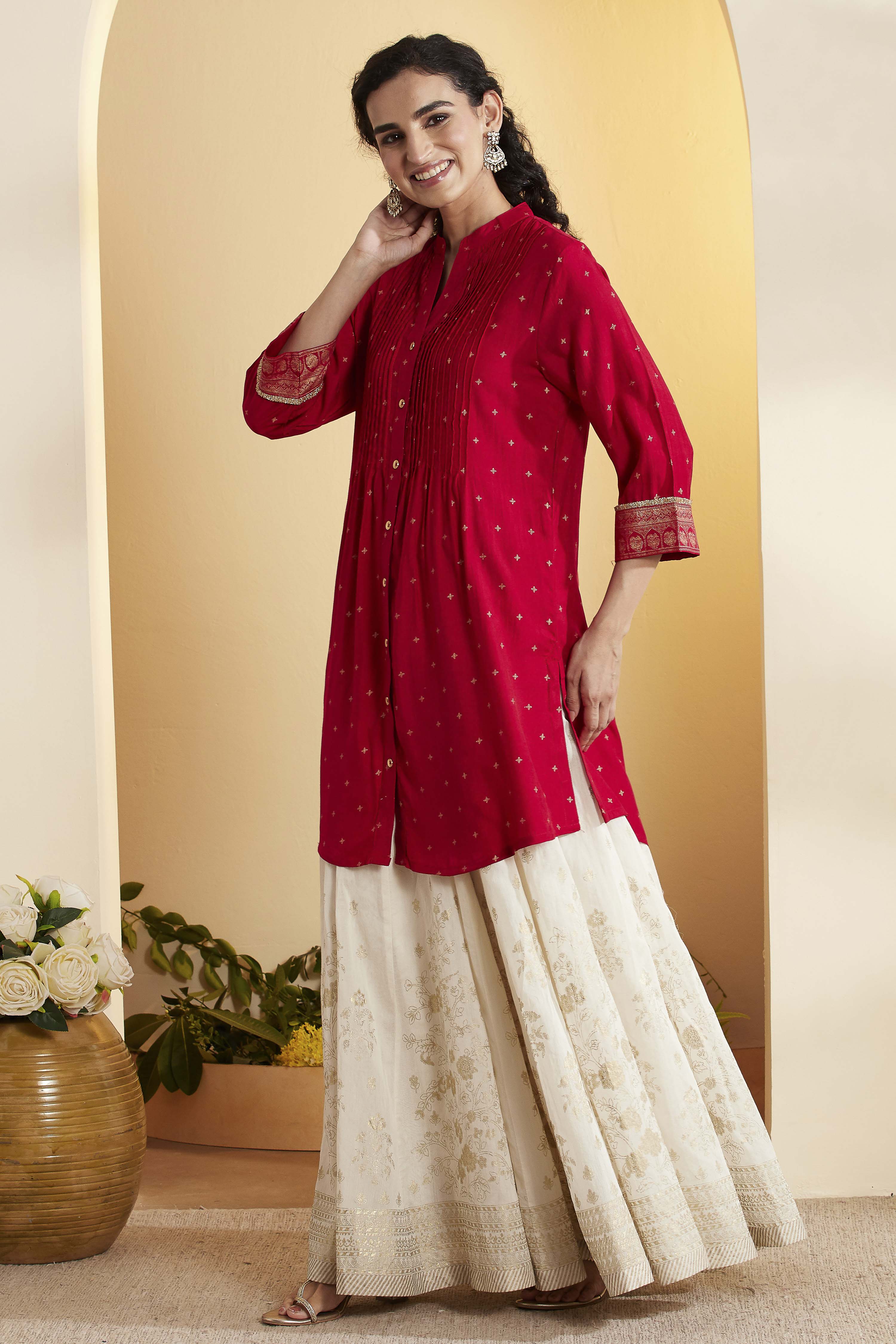 Pink Viscose Blend A Line Kurta image number 2