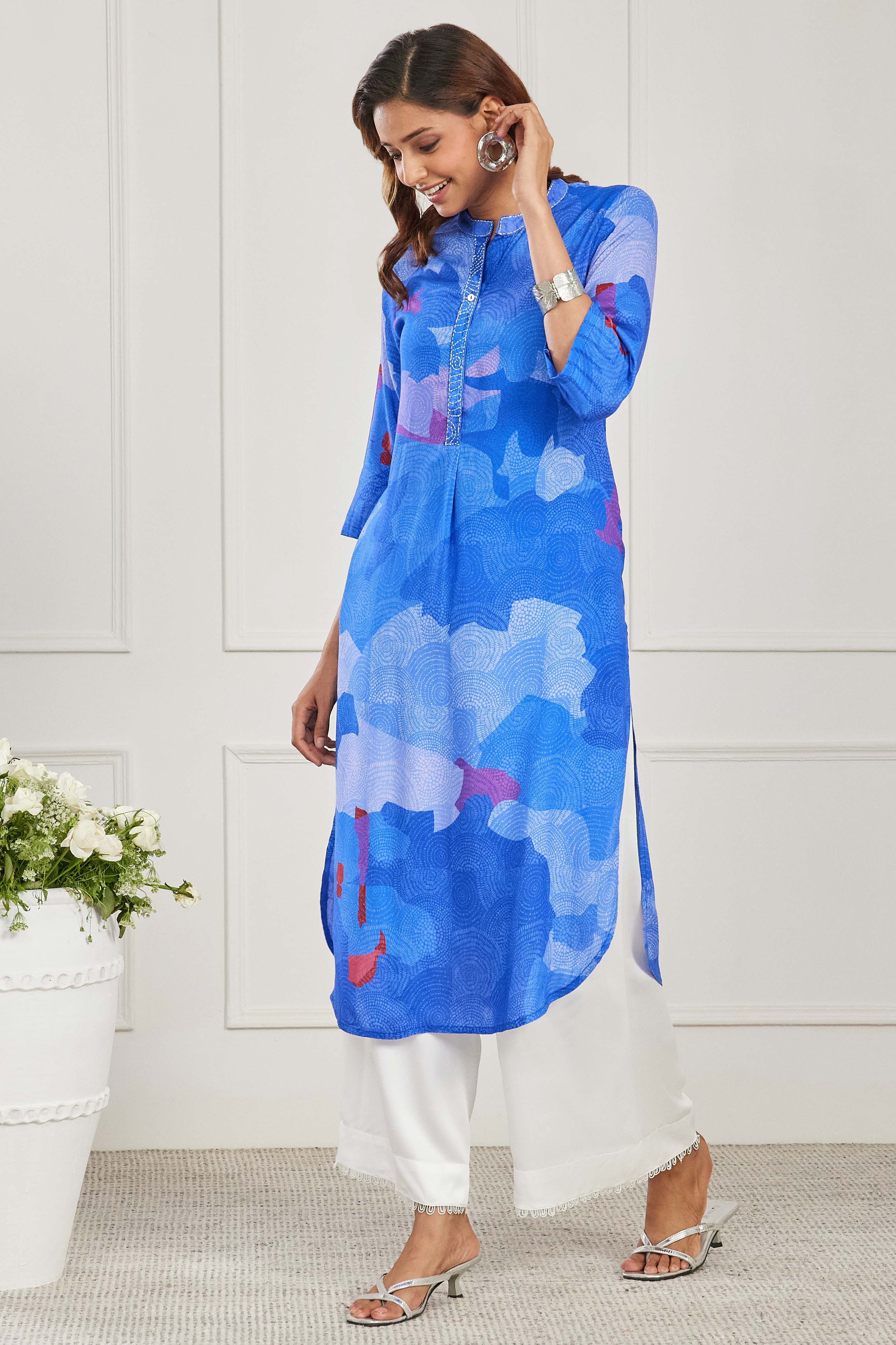 Blue Viscose Rayon Straight Kurta image number 3