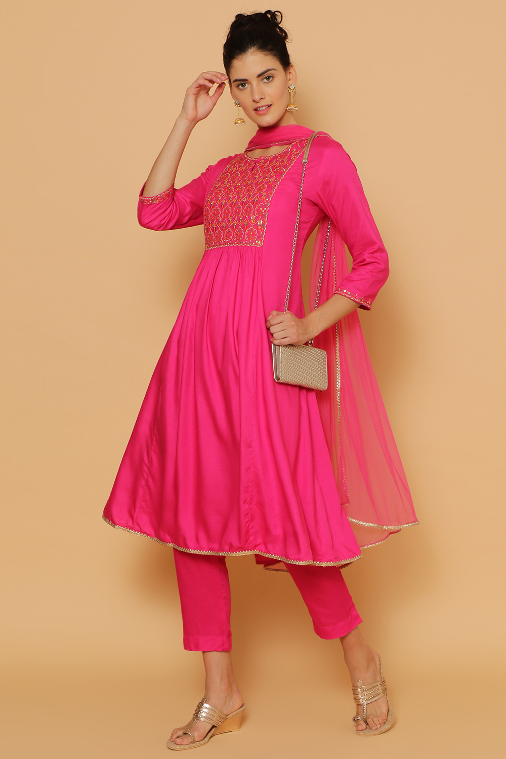 Blue Rayon Kalidar Kurta Slim Pant Suit Set image number 4