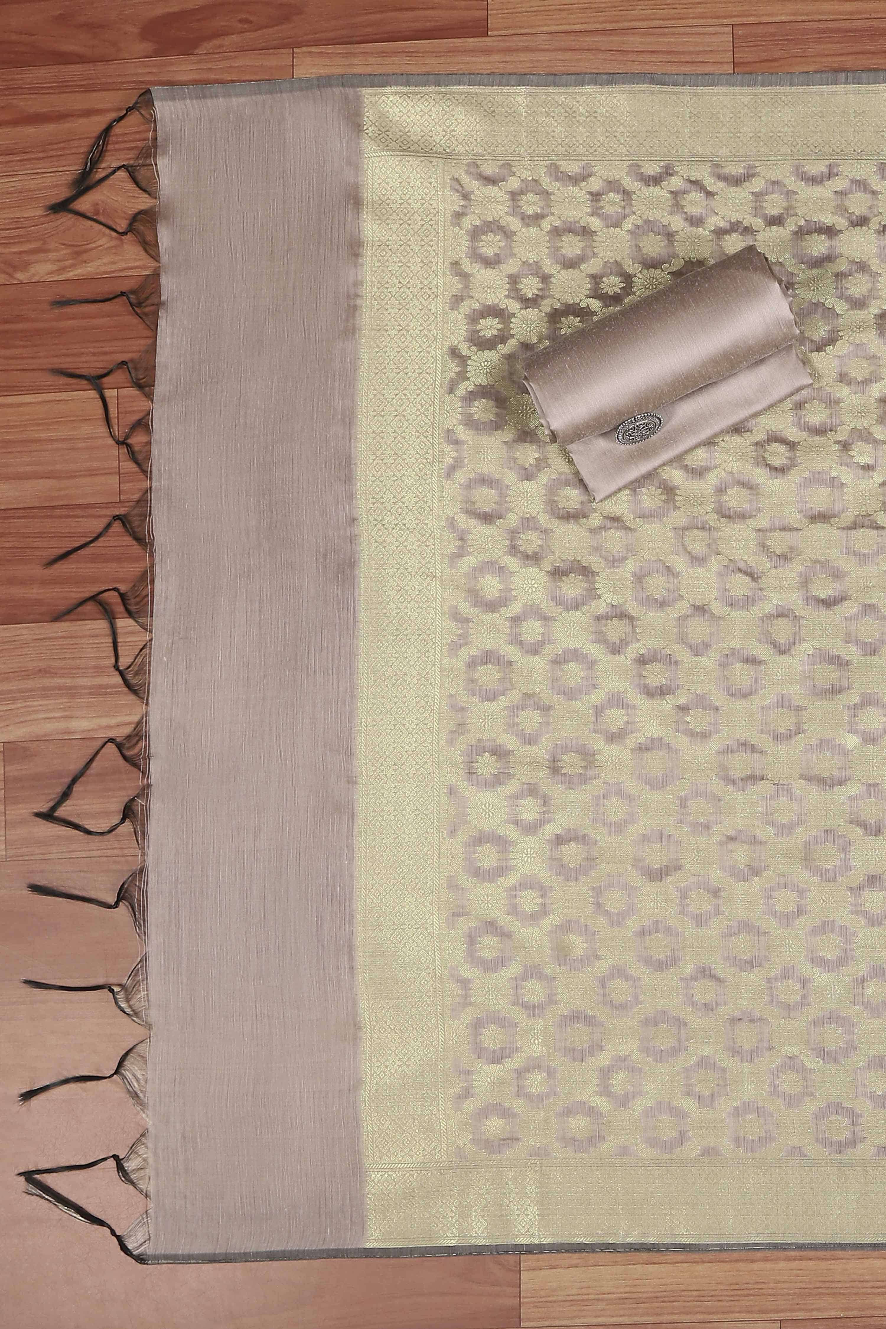 Grey Cotton Printed Embroidered Unstitched Suit Set image number 3