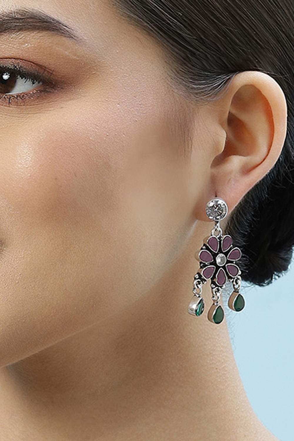 Pink Green Brass Earrings image number 1