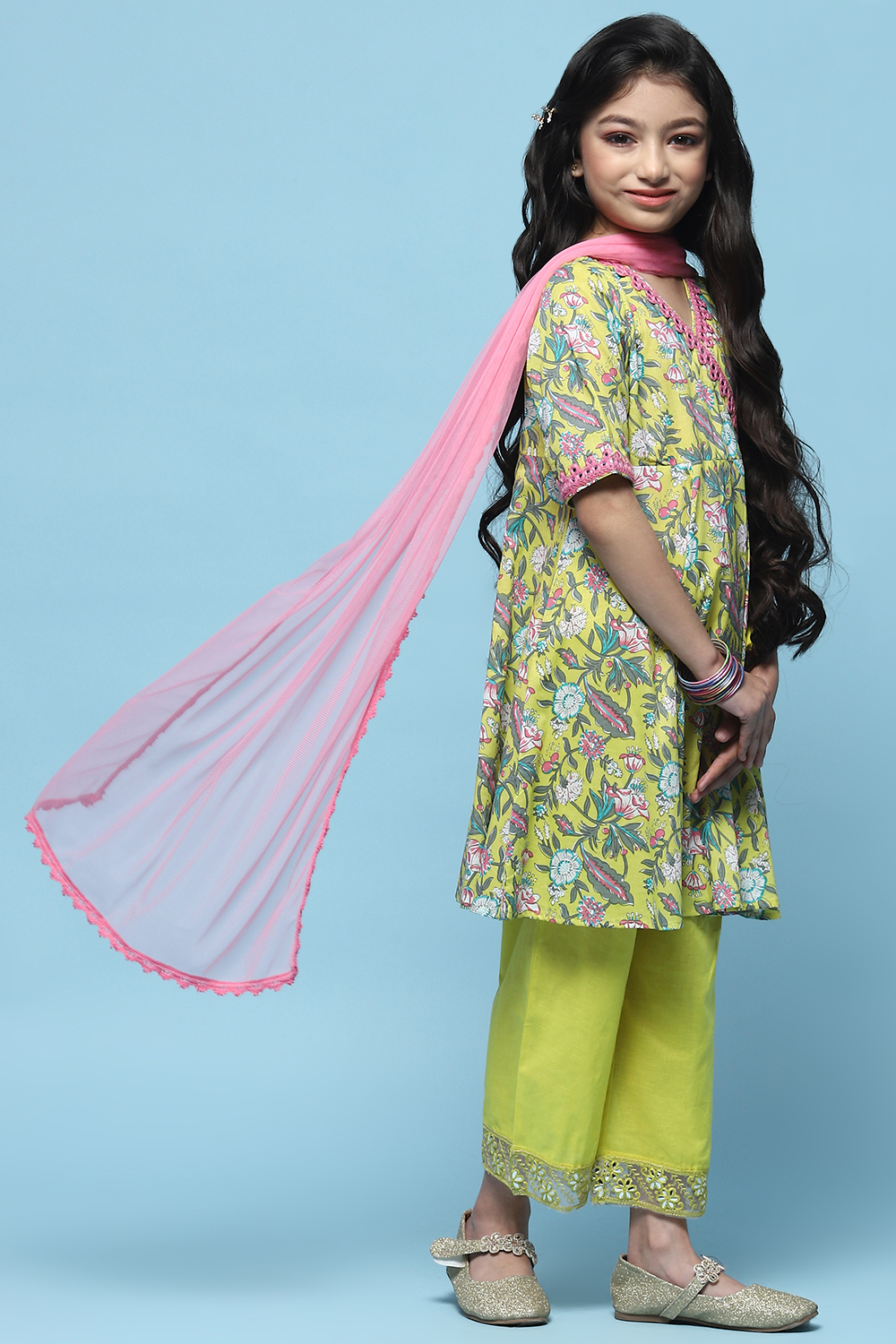 Yellow Cotton Flared Suit Set image number 5