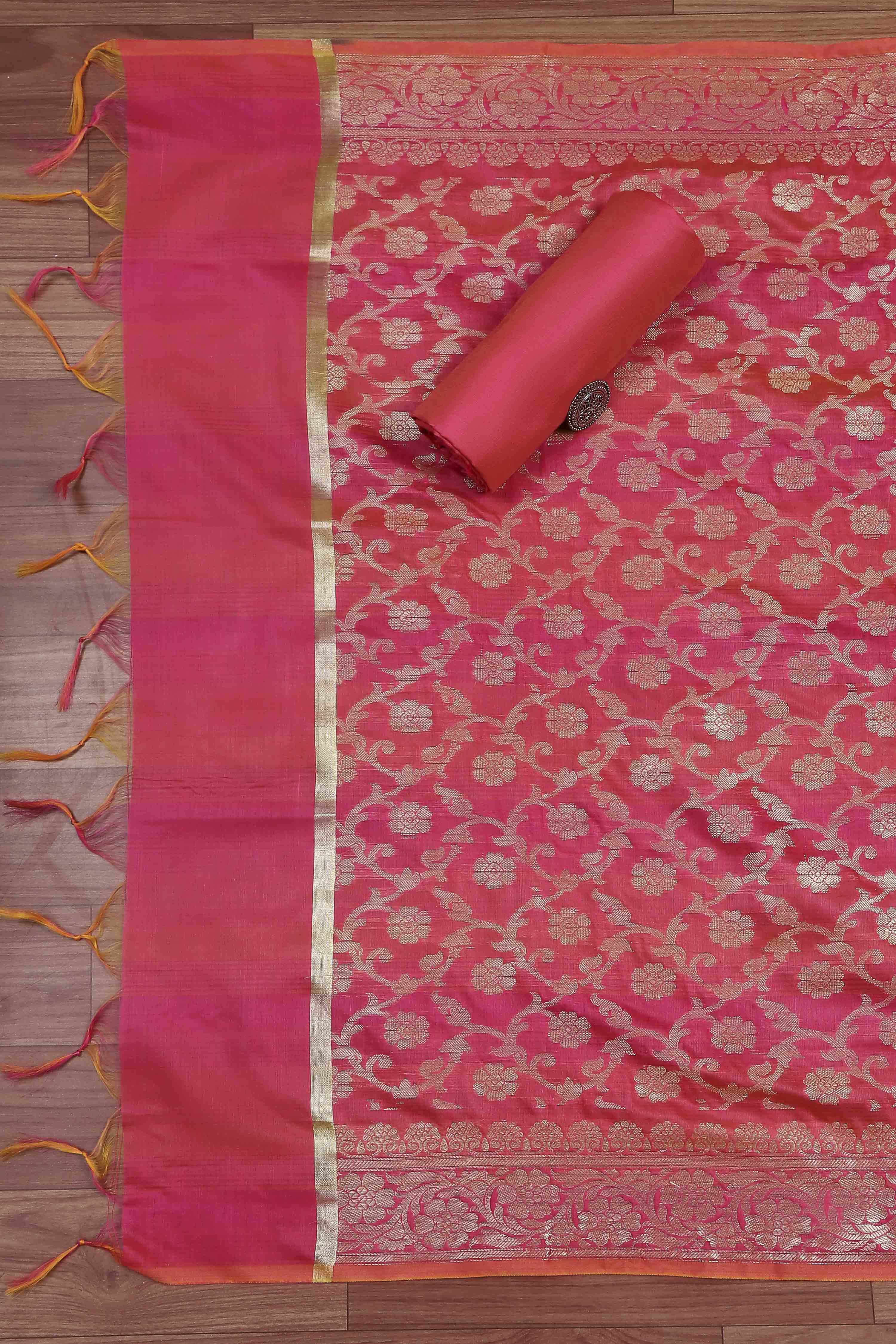 Rust Banarasi Chanderi Banarasi Print Unstitched Suit Set image number 3