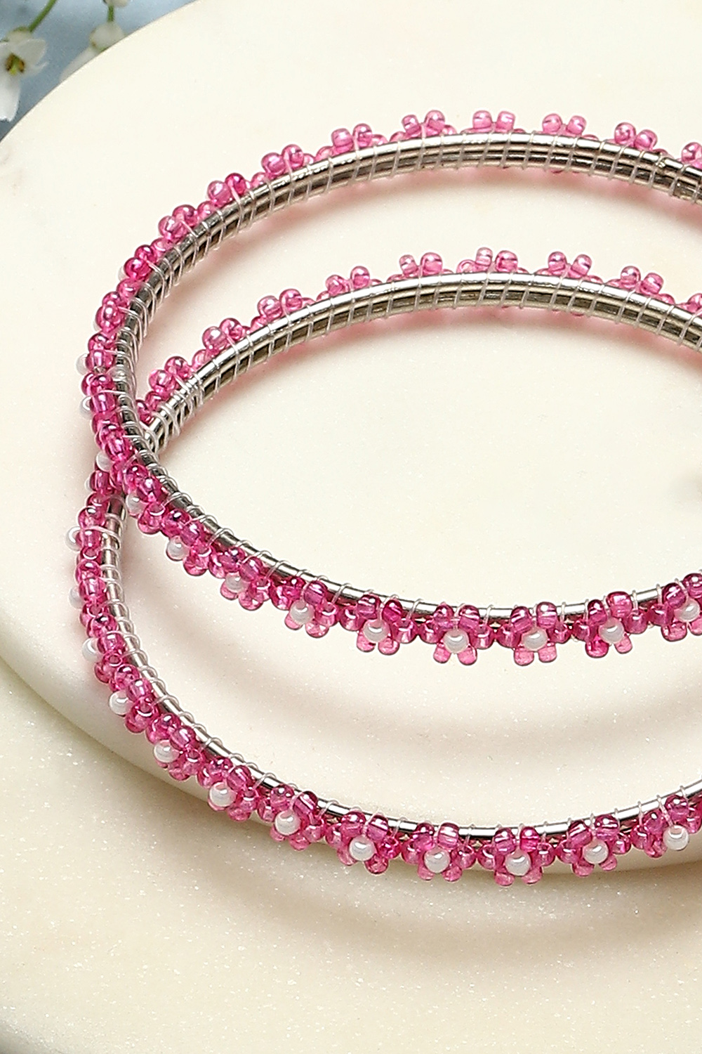 Dark Pink Metal Beads Bangles image number 1