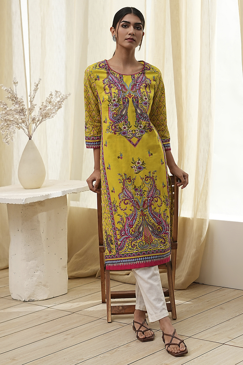 Blue Pure Cotton Printed Straight Kurta image number 0