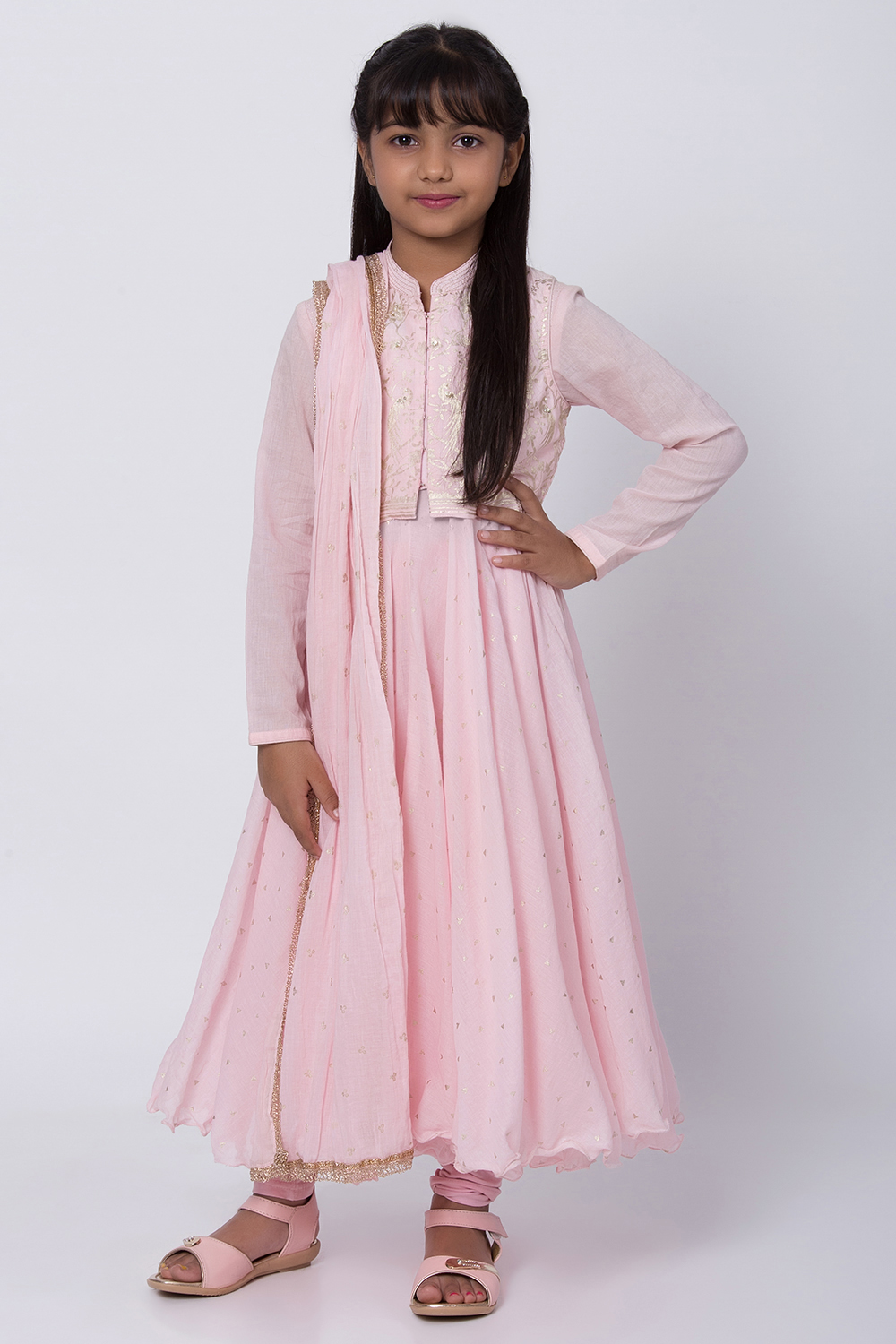 Pastel Pink Cotton Anarkali Kurta Churidar Suit Set image number 0