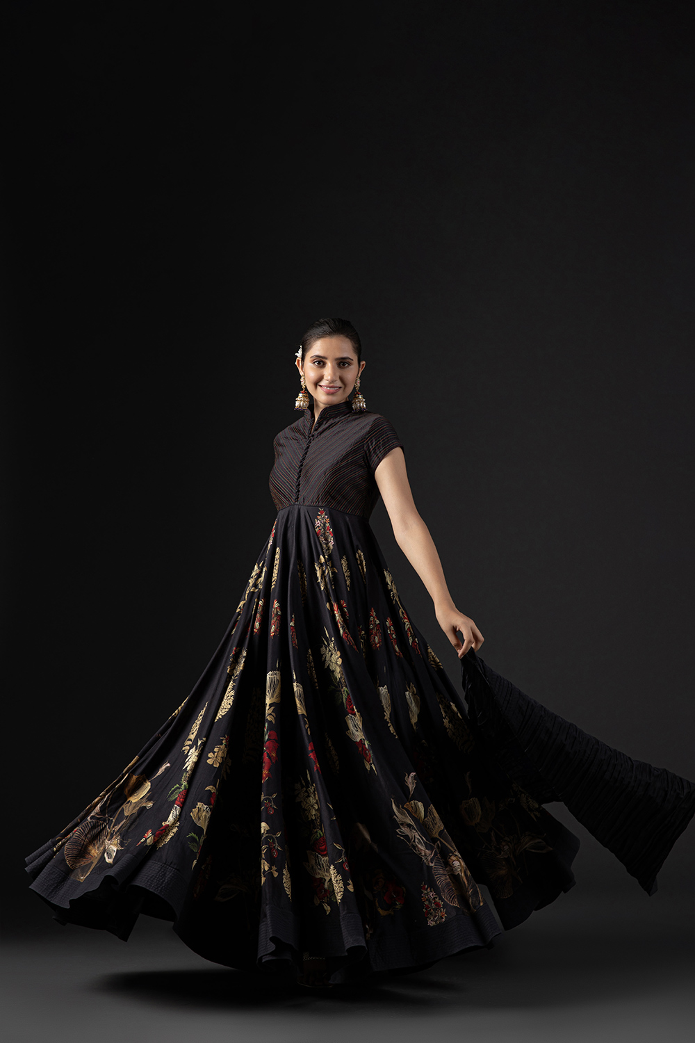 Rohit Bal Black Cotton Silk Anarkali Printed Suit Set image number 4