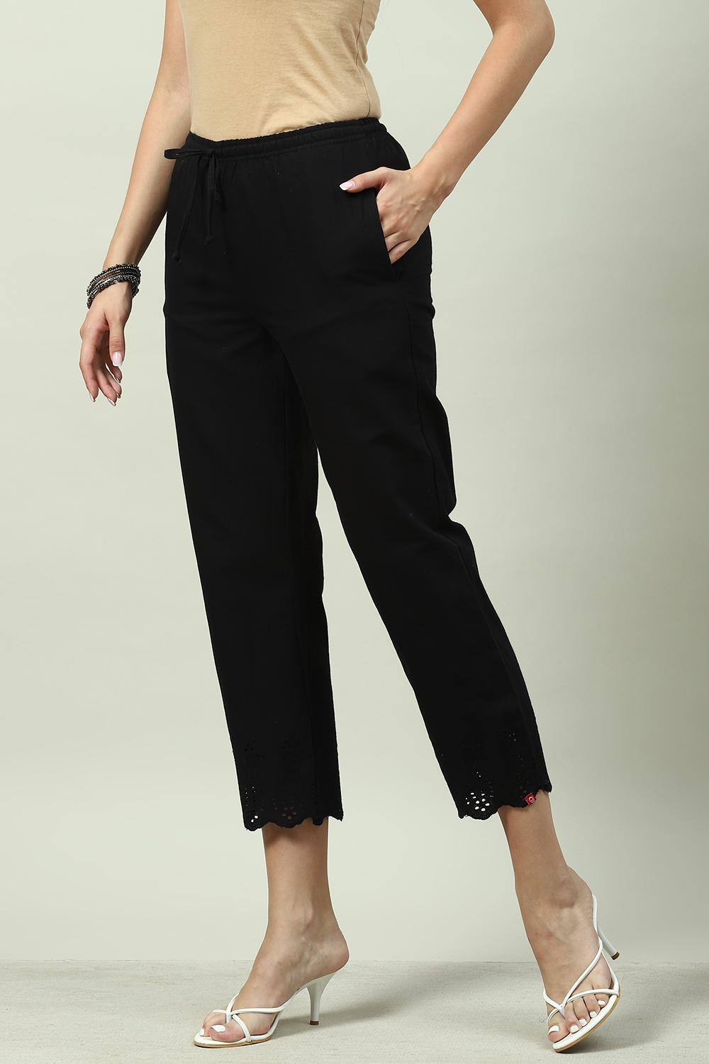 Black Cotton Blend Narrow Pant image number 2