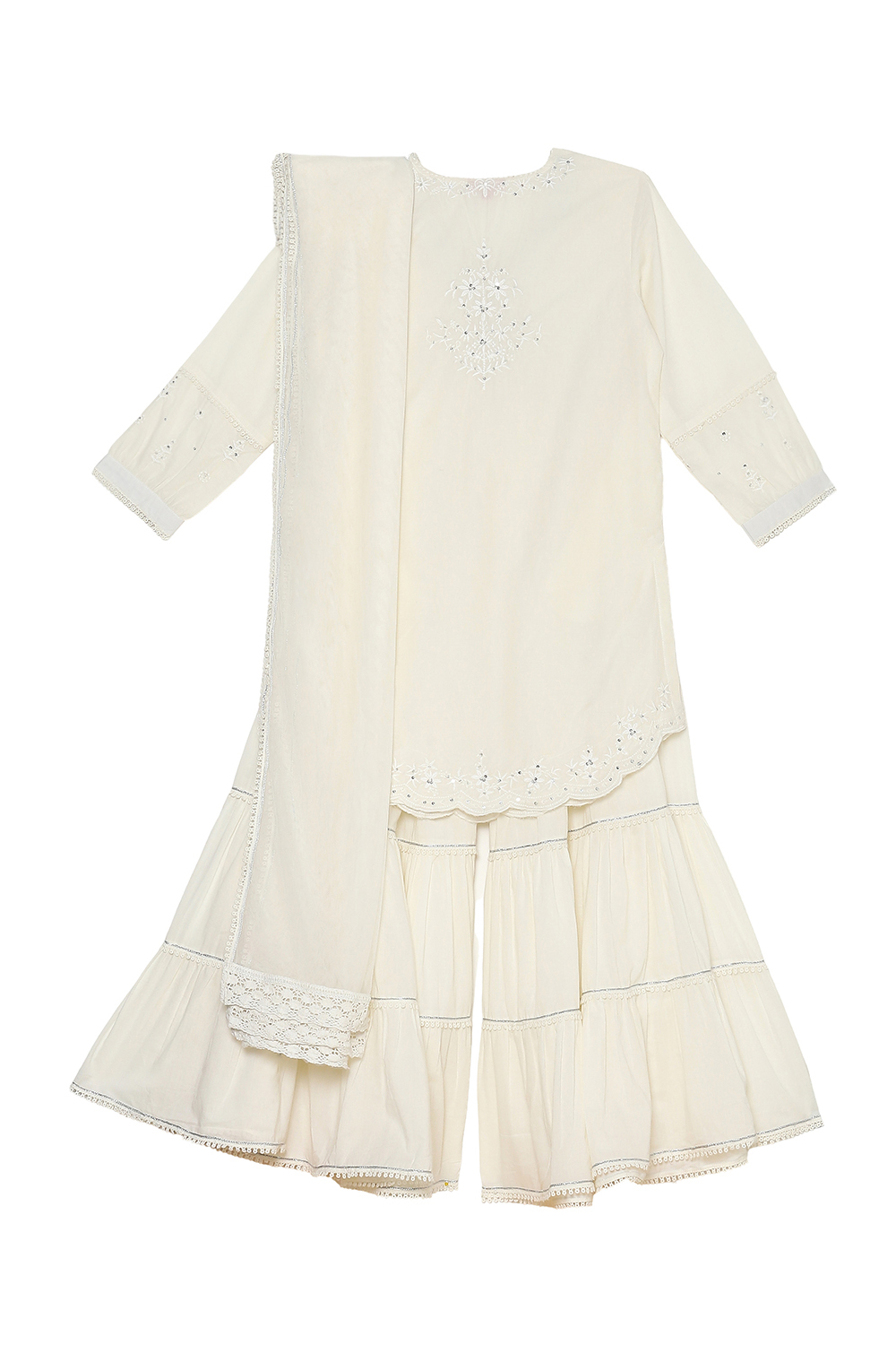 Off White Cotton Sharara Suit Set image number 4