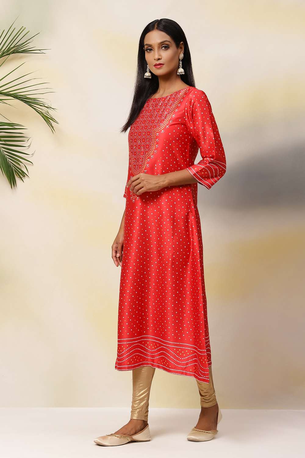 Red Anarkali Modal Printed Kurta image number 2