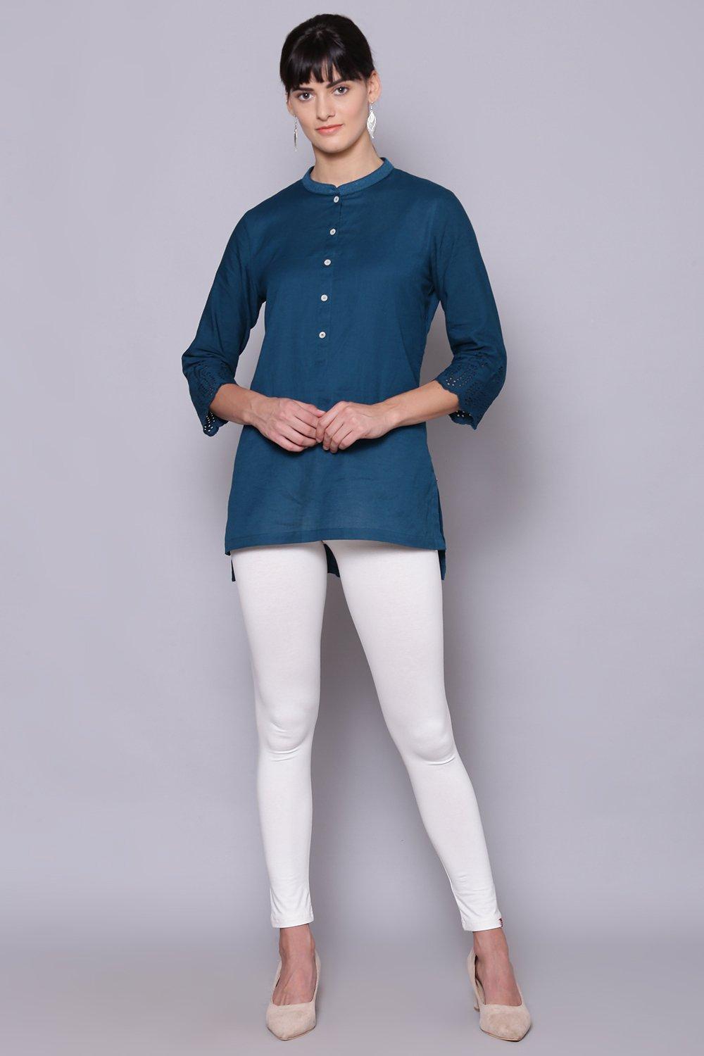 Navy Cotton Blend Solid Leggings image number 4