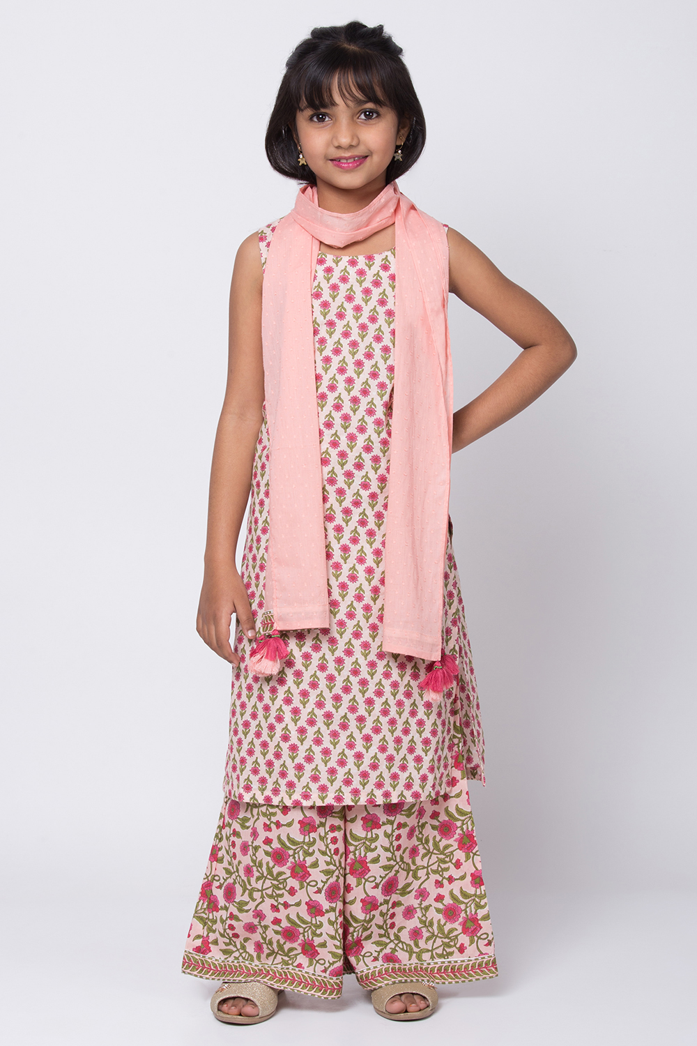 Peach Cotton Straight Straight Kurta Palazzo Suit Set image number 0