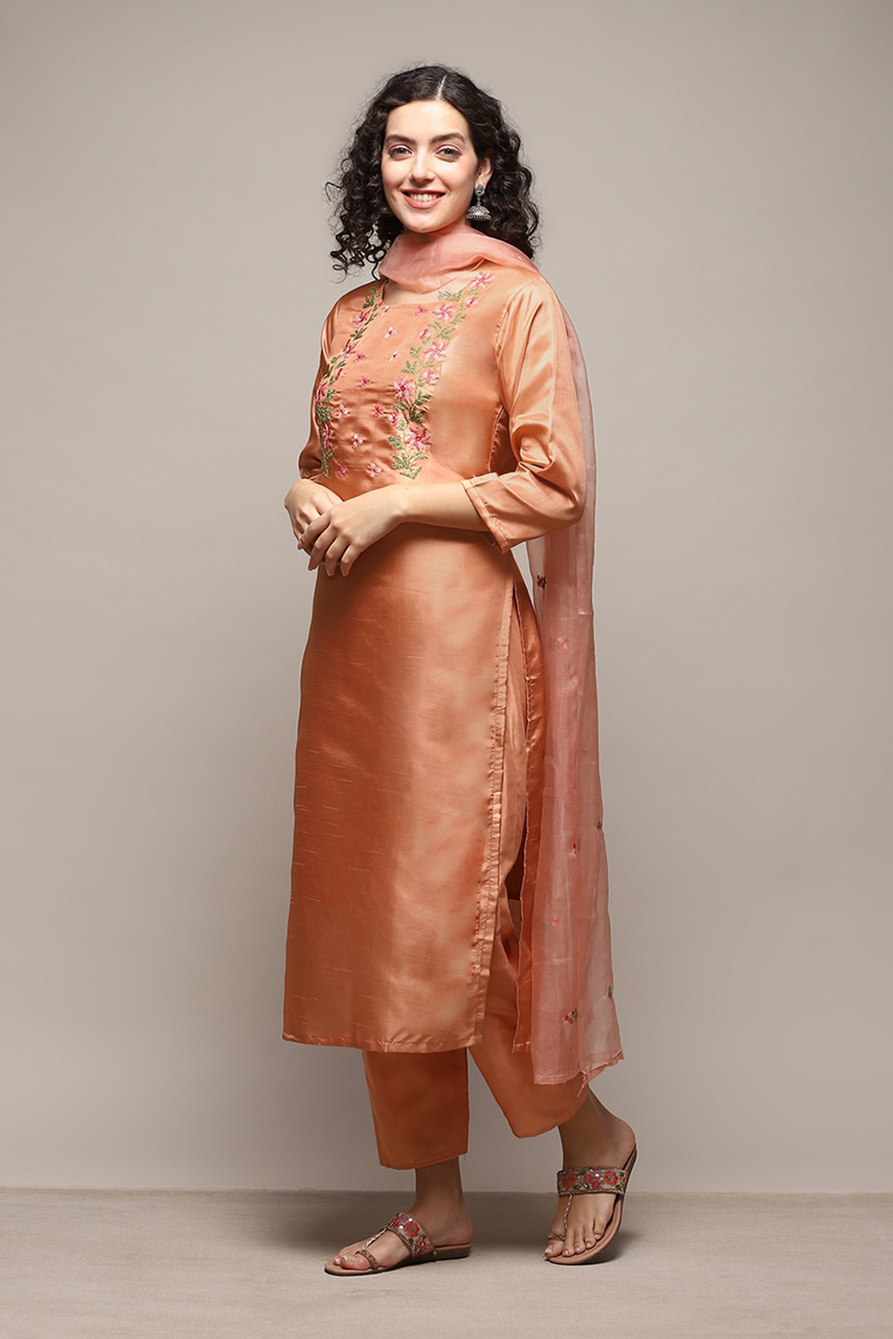 Peach Silk Blend Embroidered Party wear Suit main image 1