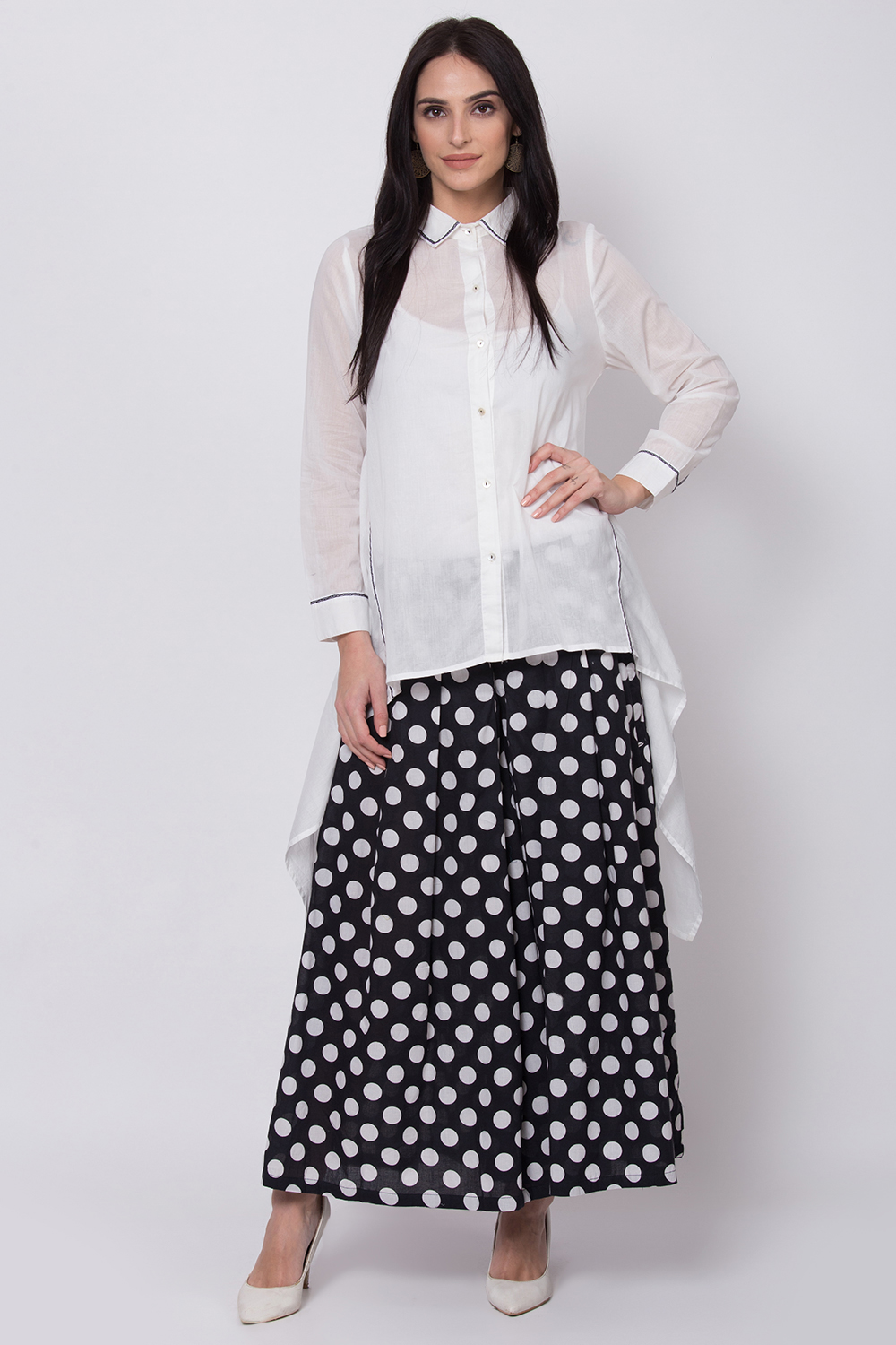 White Cotton A-Line Shirt Kurta image number 0