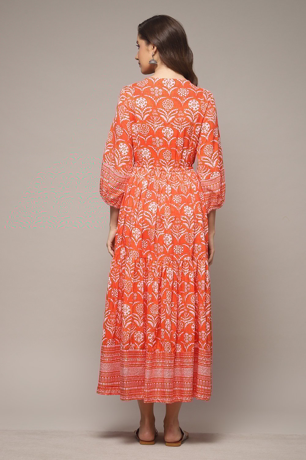 Orange Rayon Tiered Dress image number 2