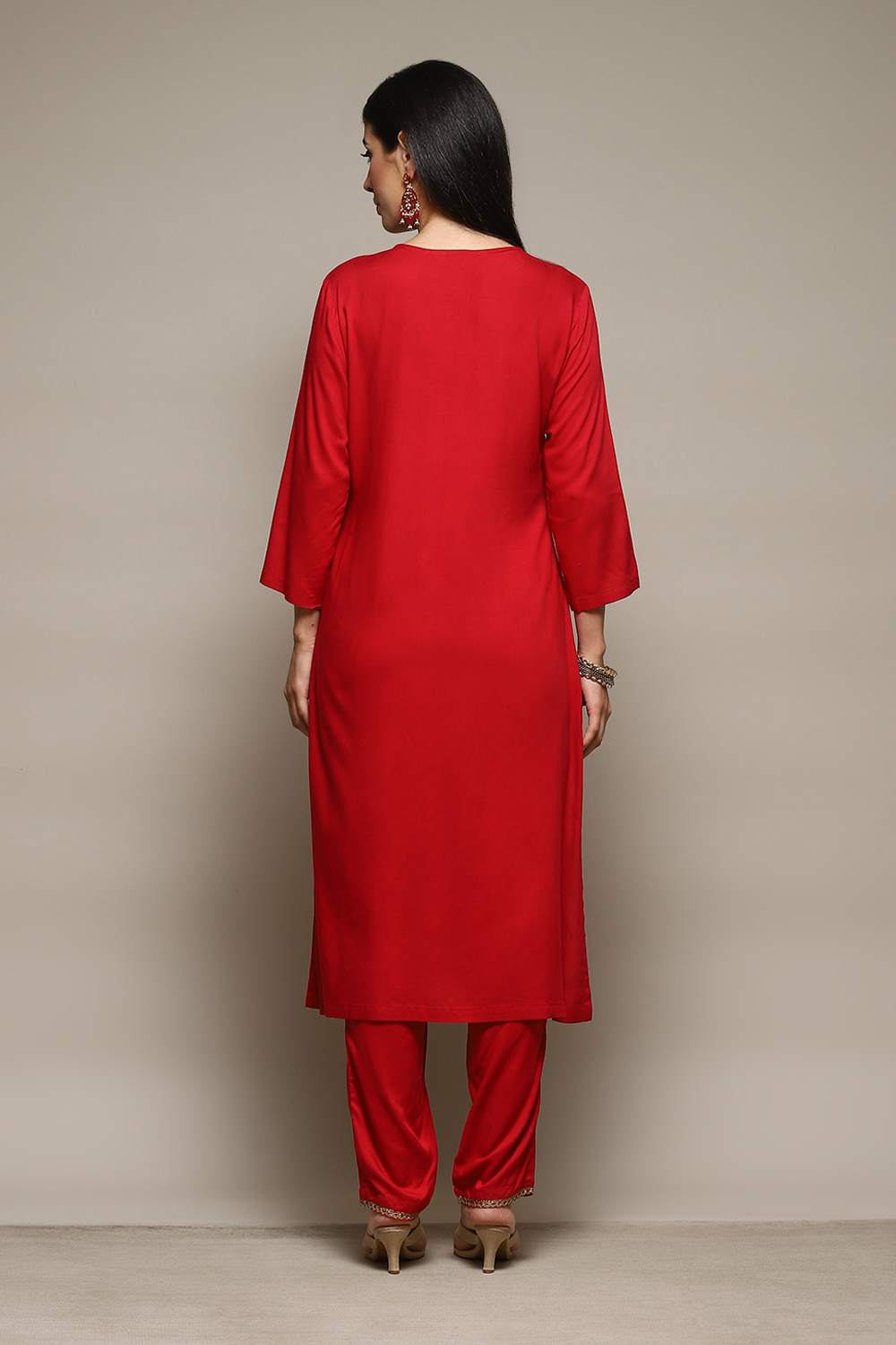 Lime Green LIVA Gathered Kurta Ankle Length Suit Set image number 4