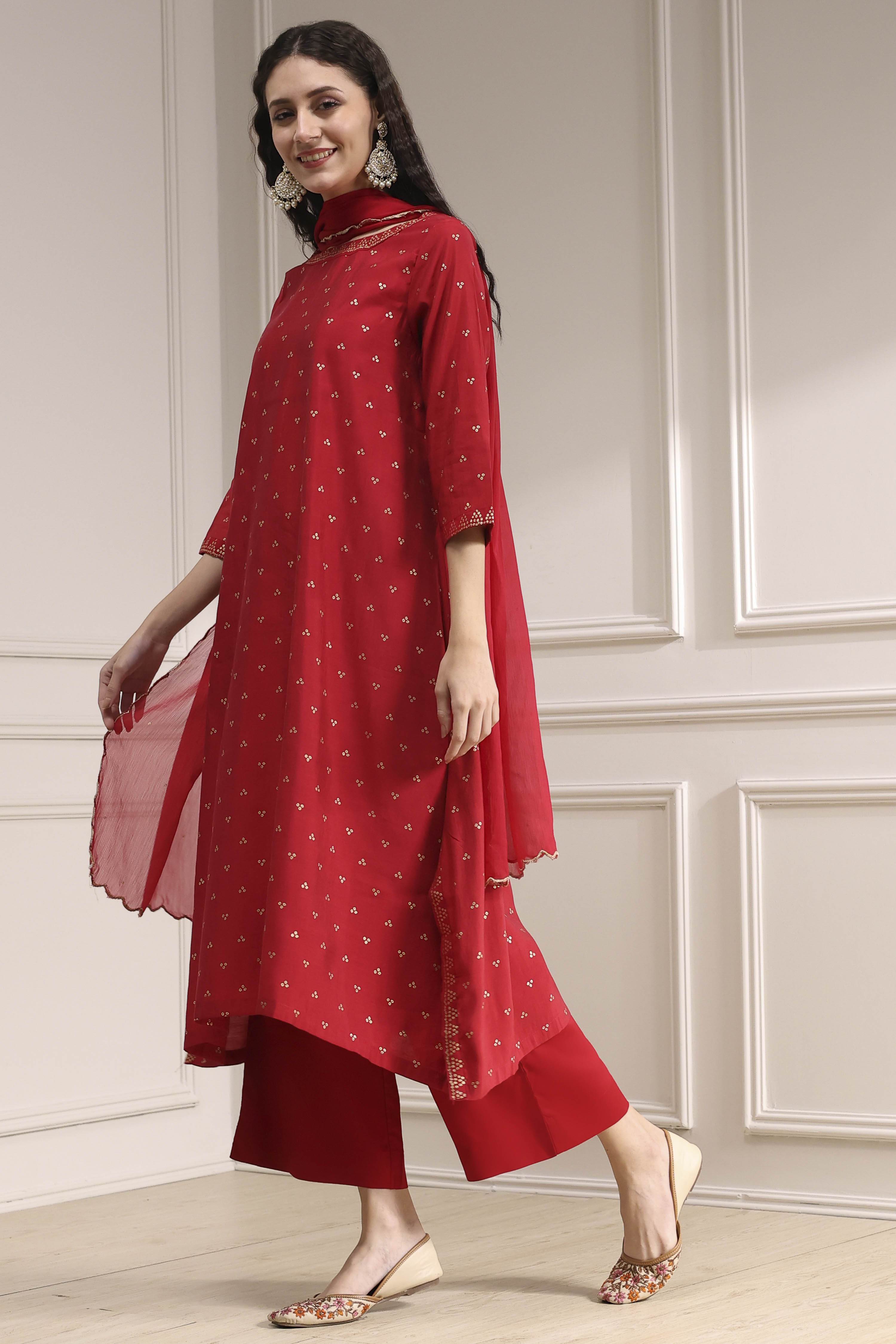 Purple Polyseter Blend Straight Printed Fusion Set image number 3