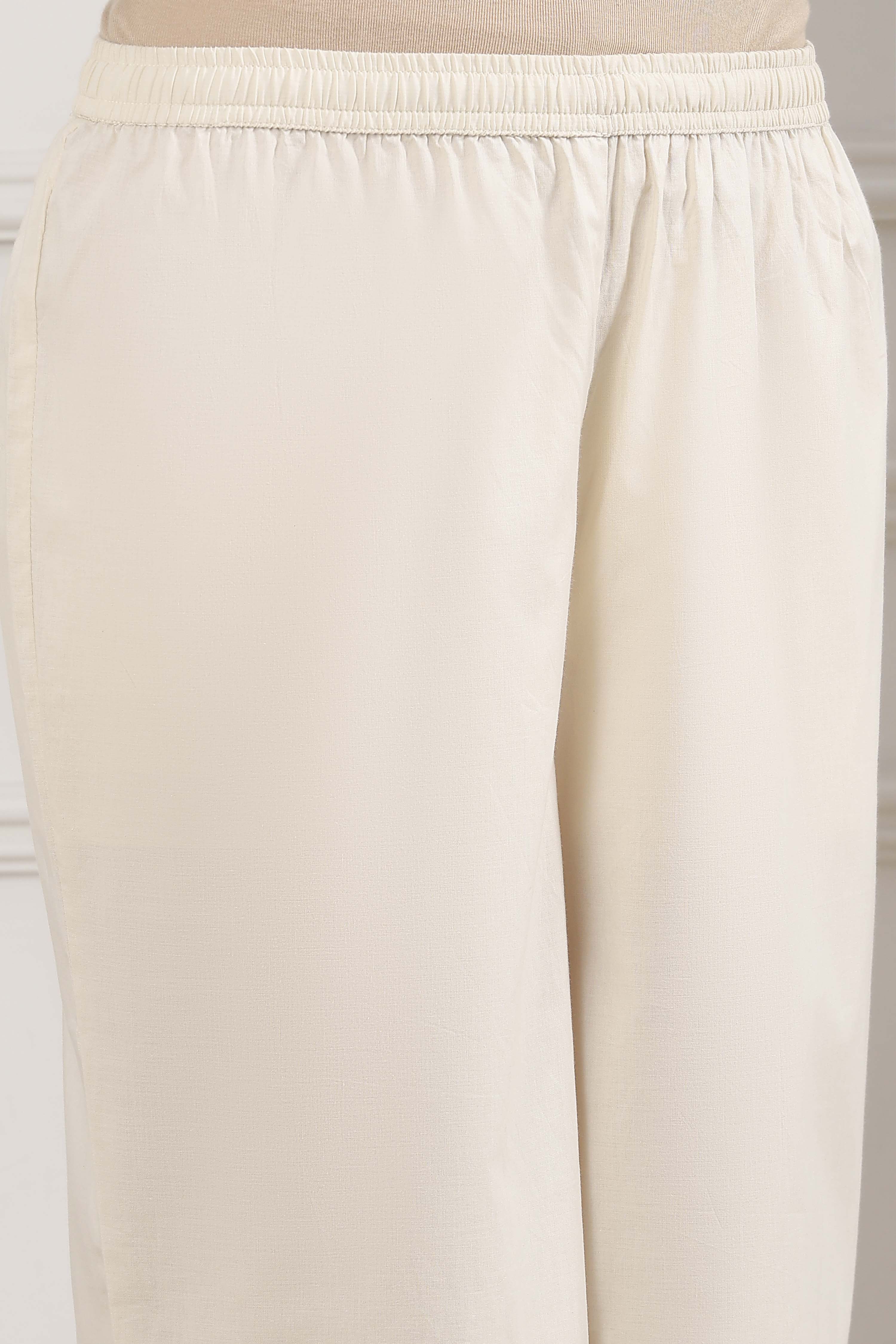Off White Cotton Straight Suit Set image number 2