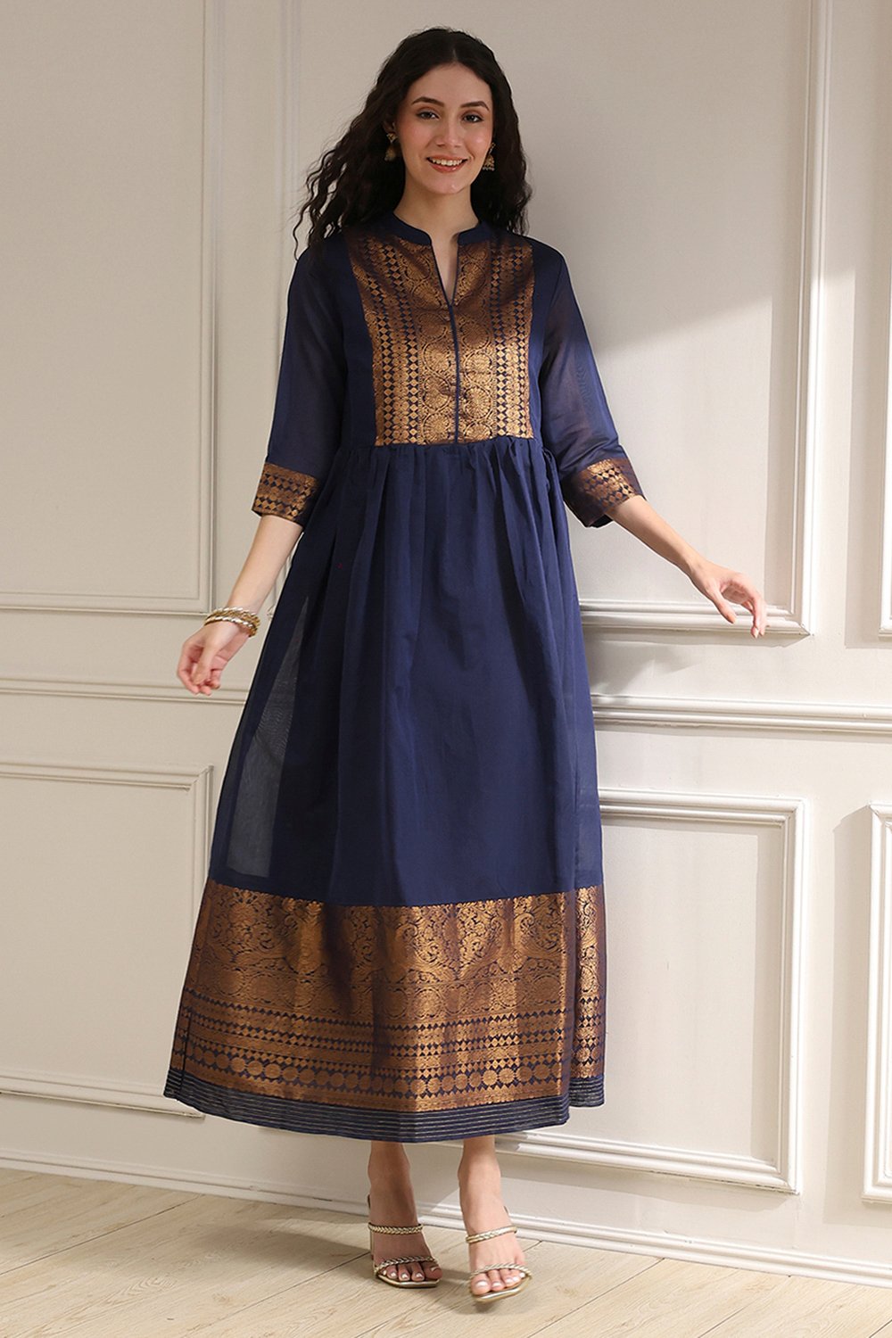 Green Yarn-Dyed Flared Kurta image number 0