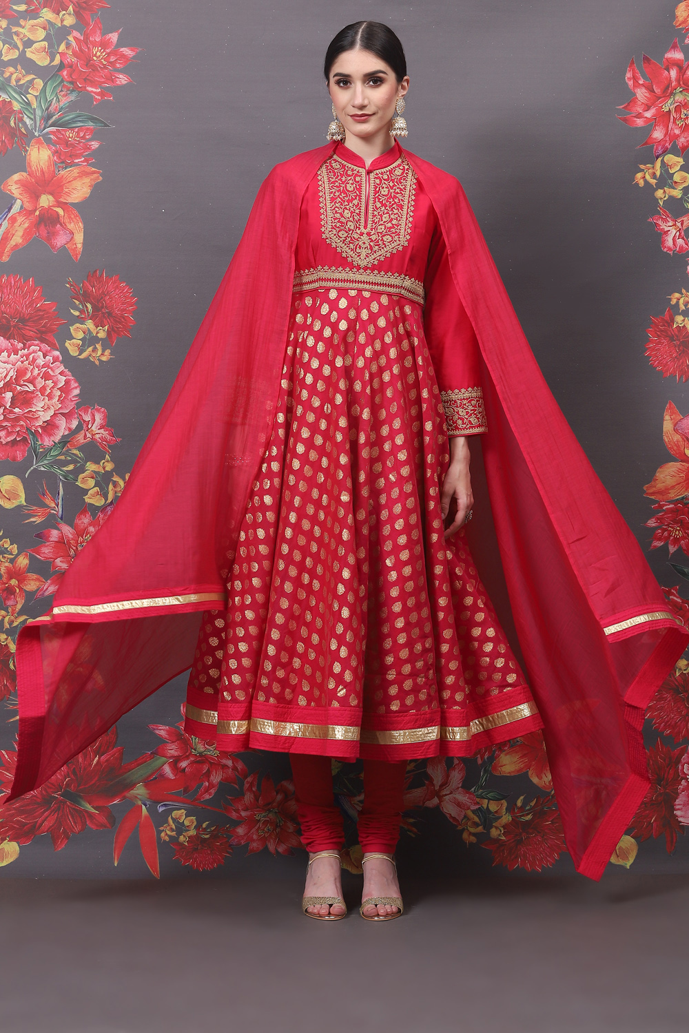 Rohit Bal Fuchsia Art Silk Anarkali Yarndyed Suit Set image number 5