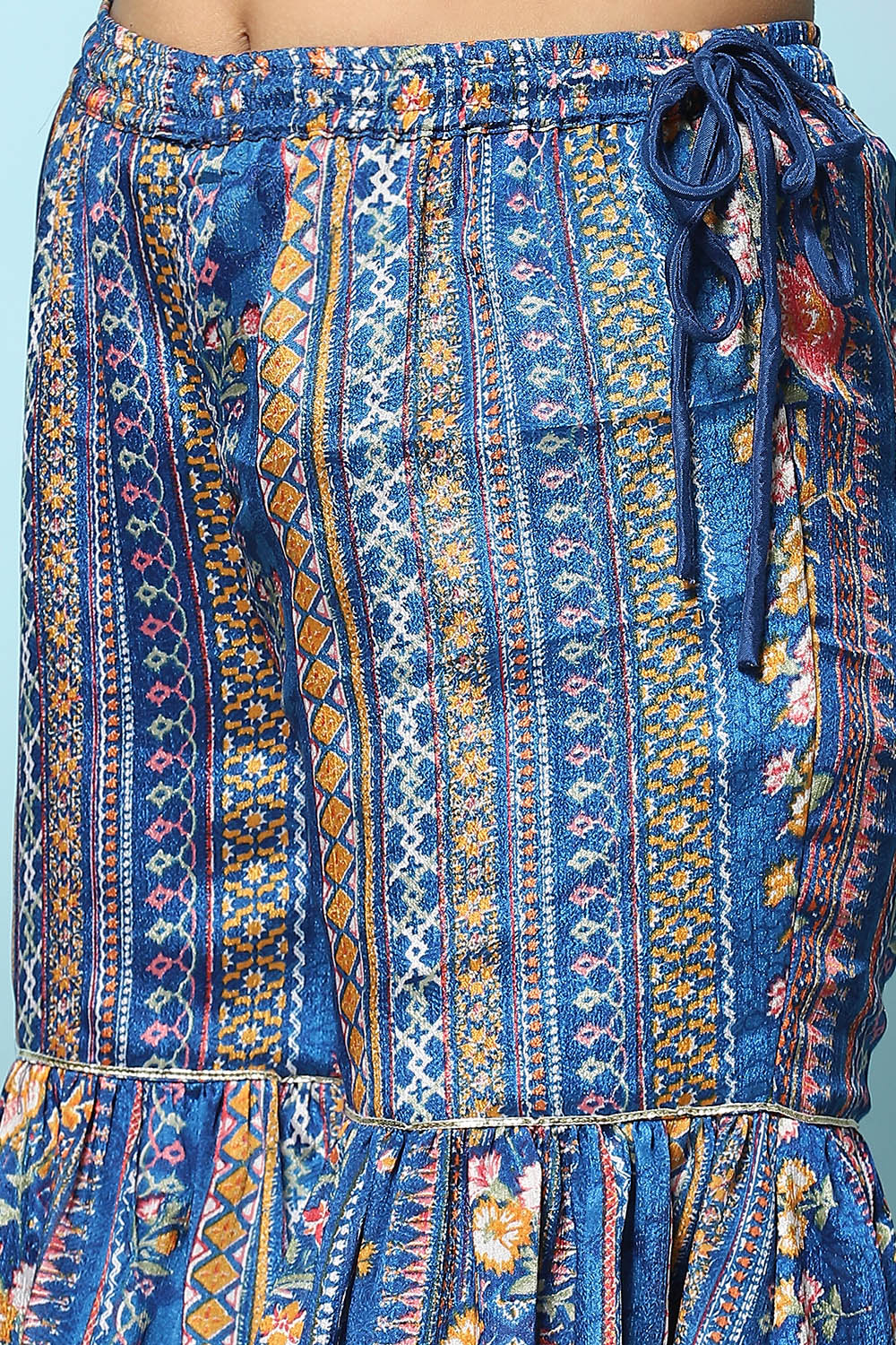 Blue Polyester Gathered Printed Suit Set image number 2