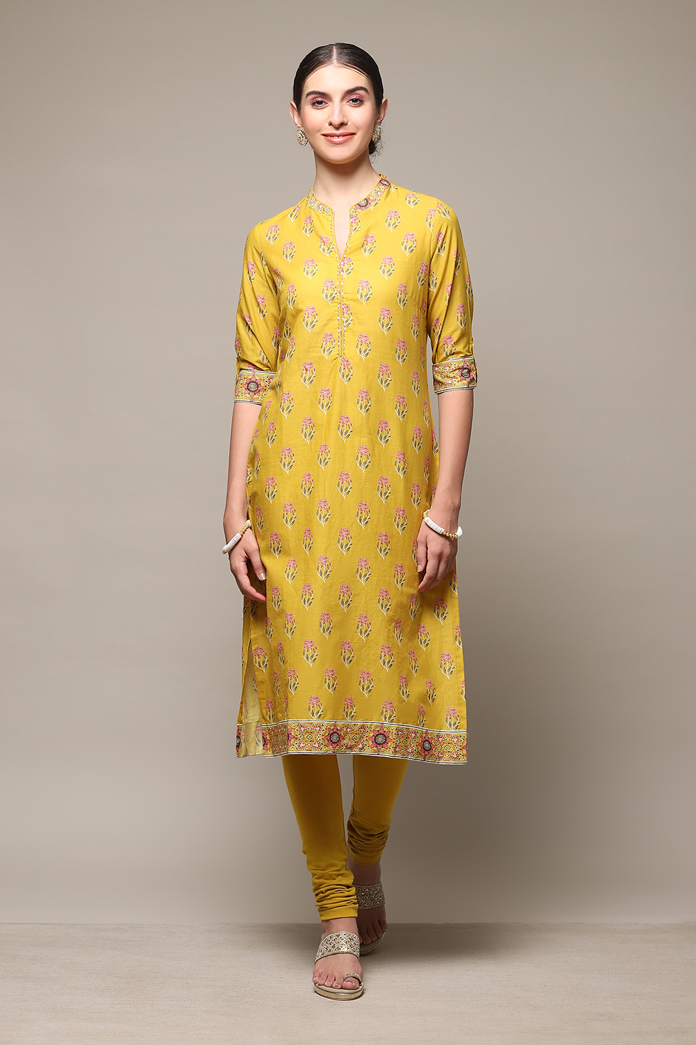 Black Cotton Straight Kurta Churidar Suit Set image number 0