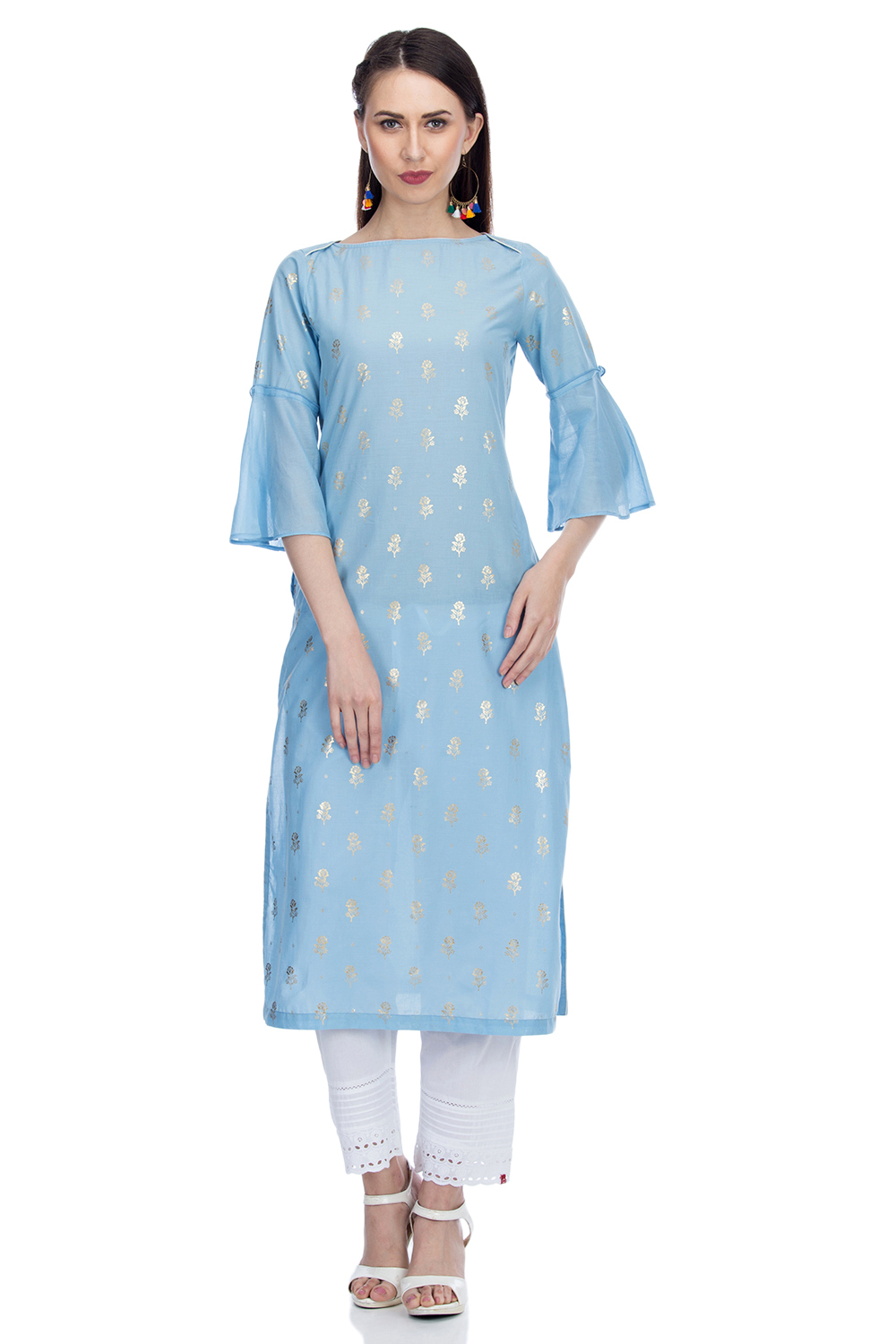 Blue Straight Cotton Printed Kurta image number 0