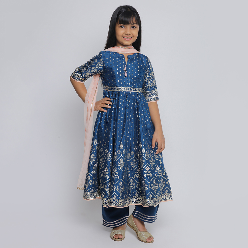 Blue Viscose Anarkali Straight Kurta Palazzo Suit Set image number 0