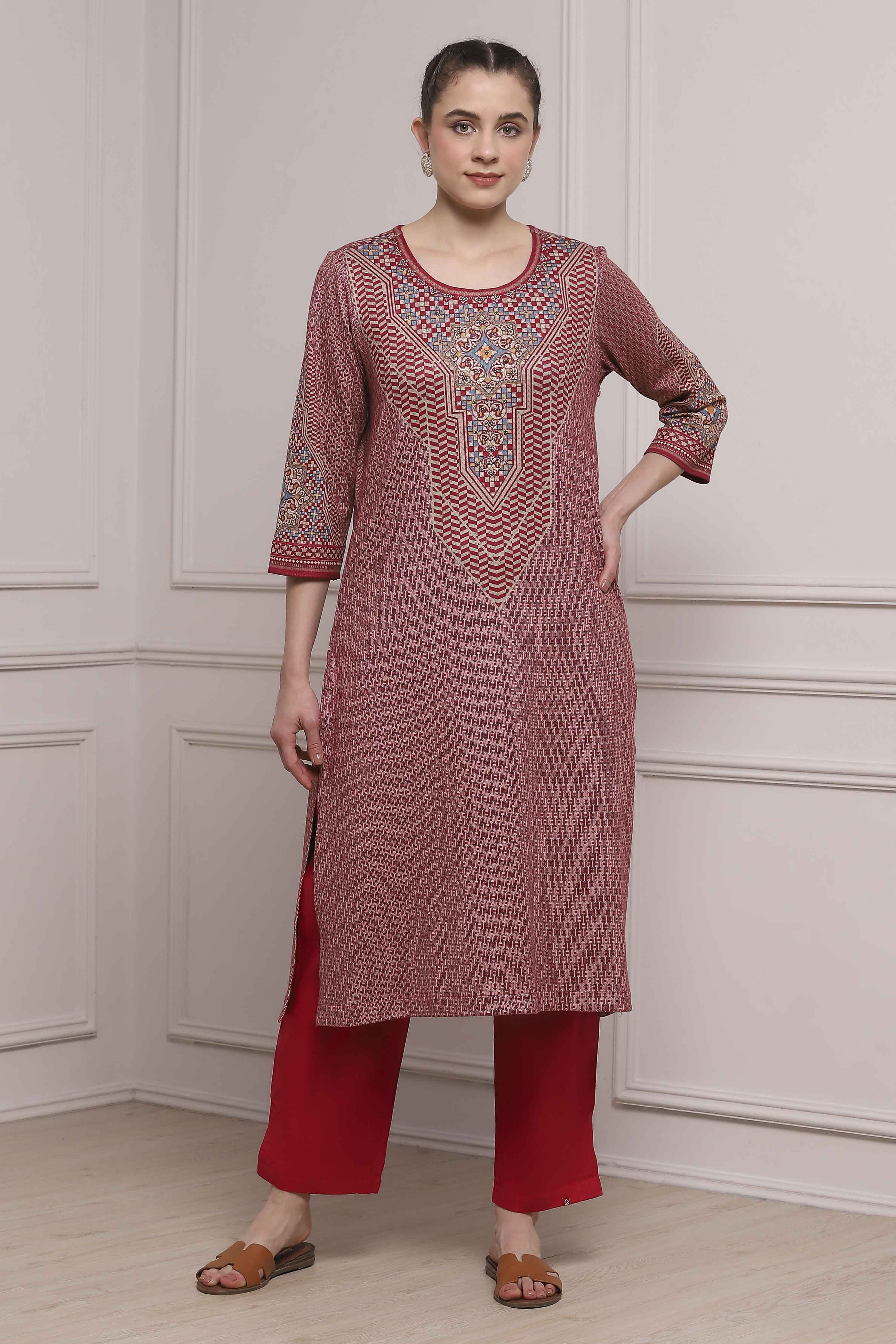 Blue Polyester Straight Printed Kurta image number 5