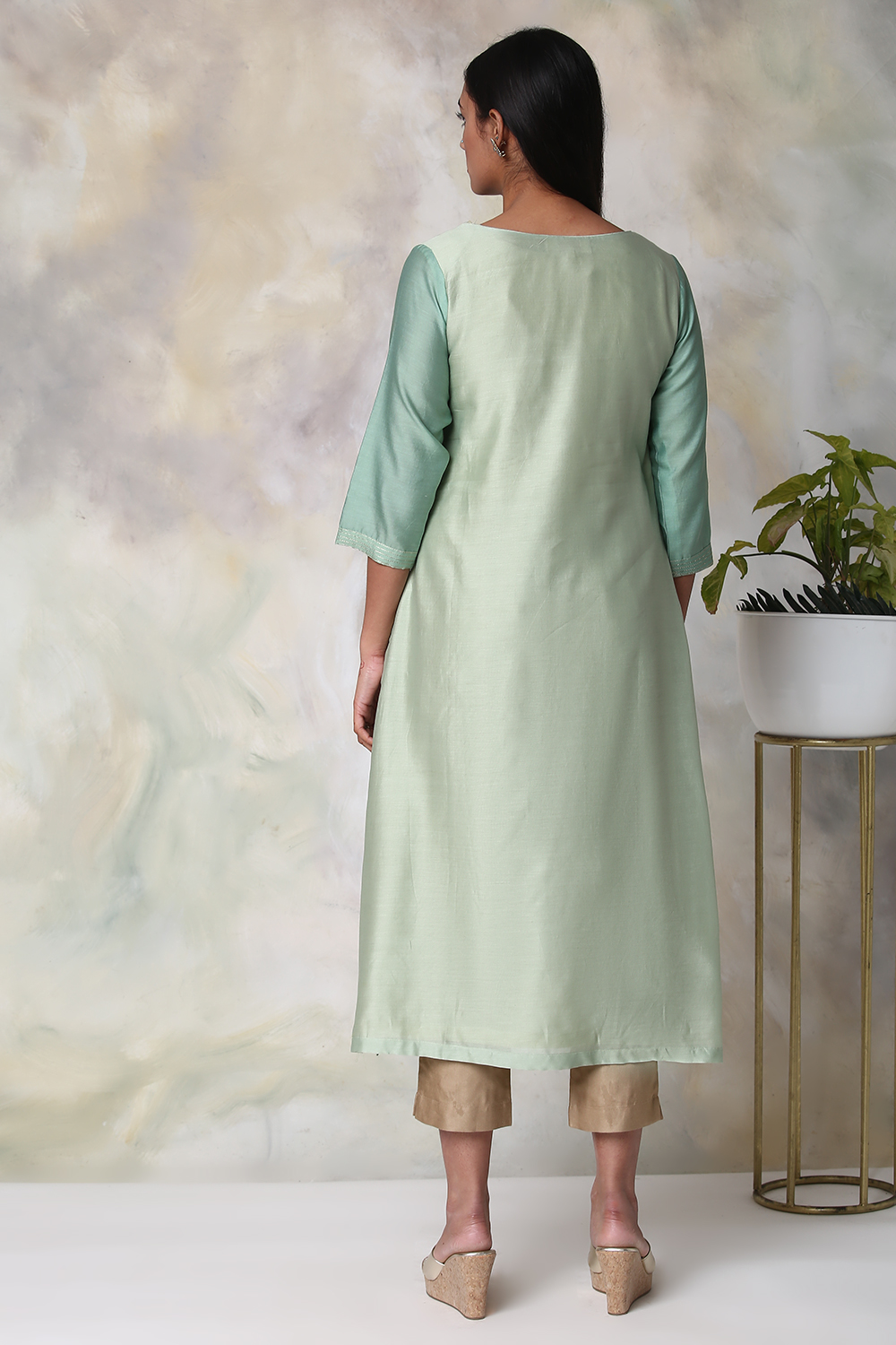 Pista Green Cotton Silk Straight Yarndyed Kurta image number 5