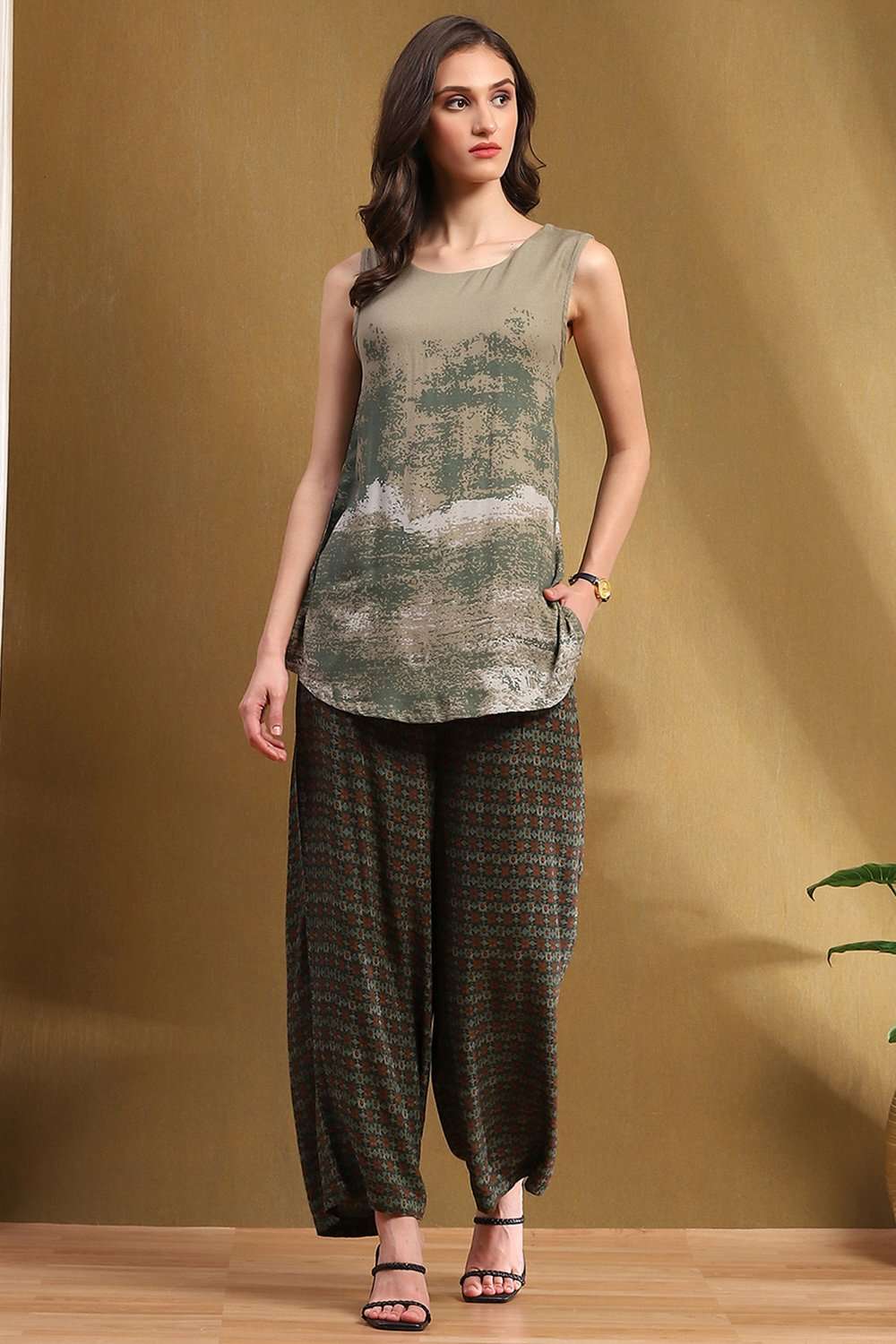 Sage Green Hand-Block Printed Straight Co-ord Set image number 8