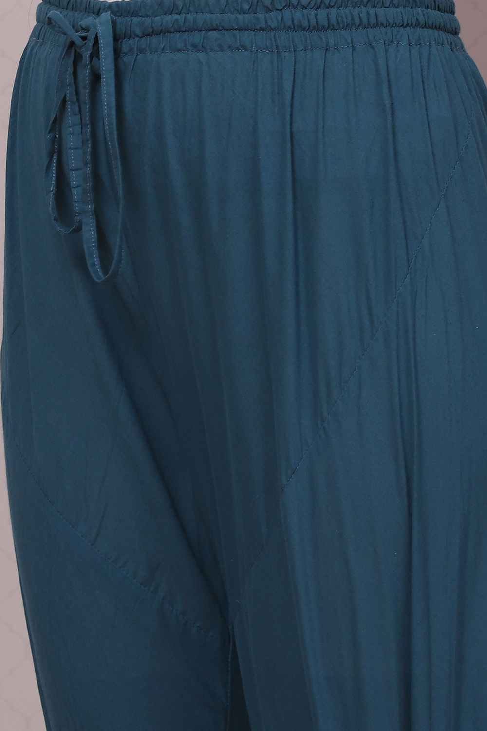 Teal Cotton Silk Flared Kurta Churidar Suit Set image number 3