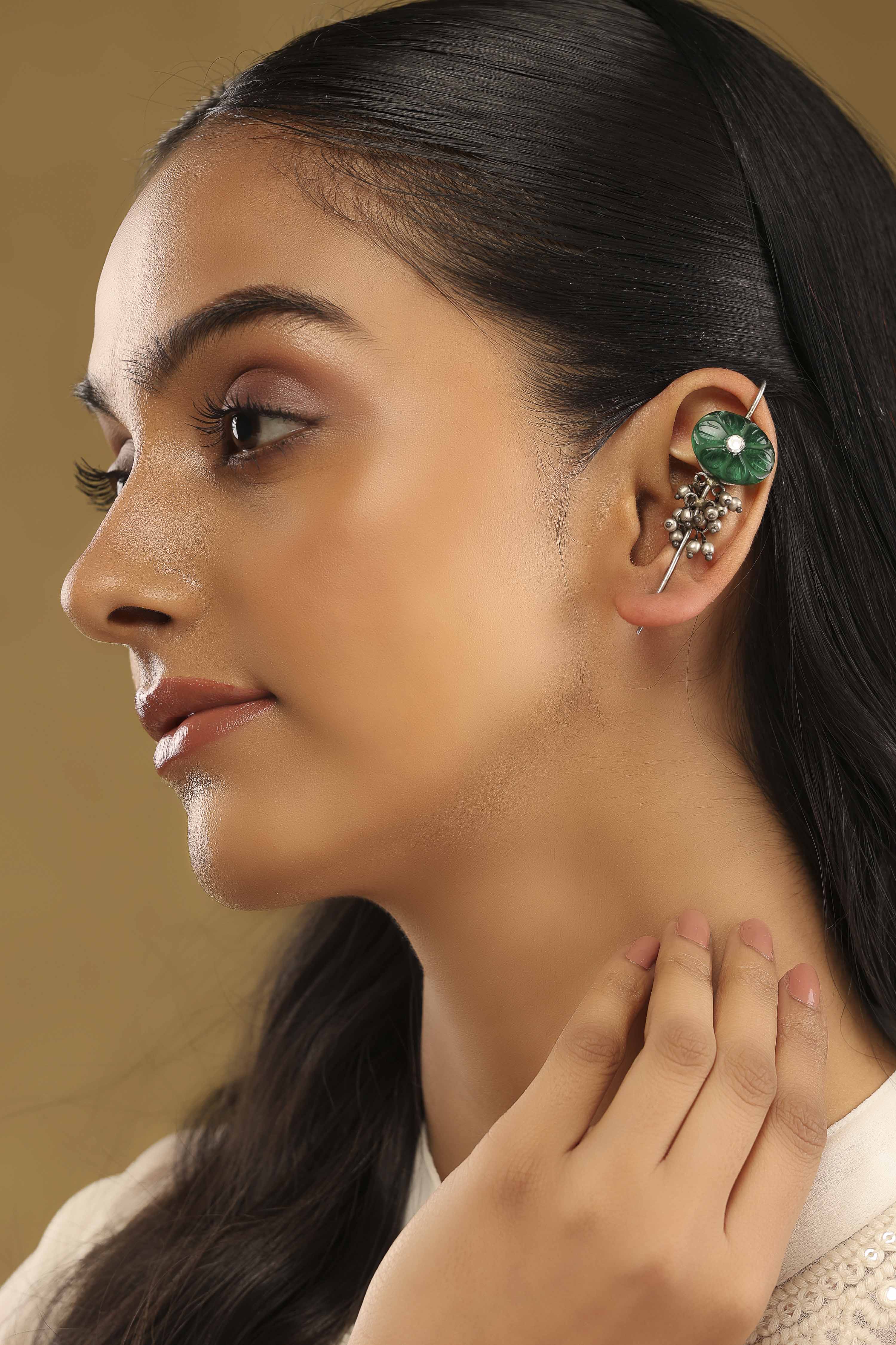 Green Stone Embellished Earrings image number 3