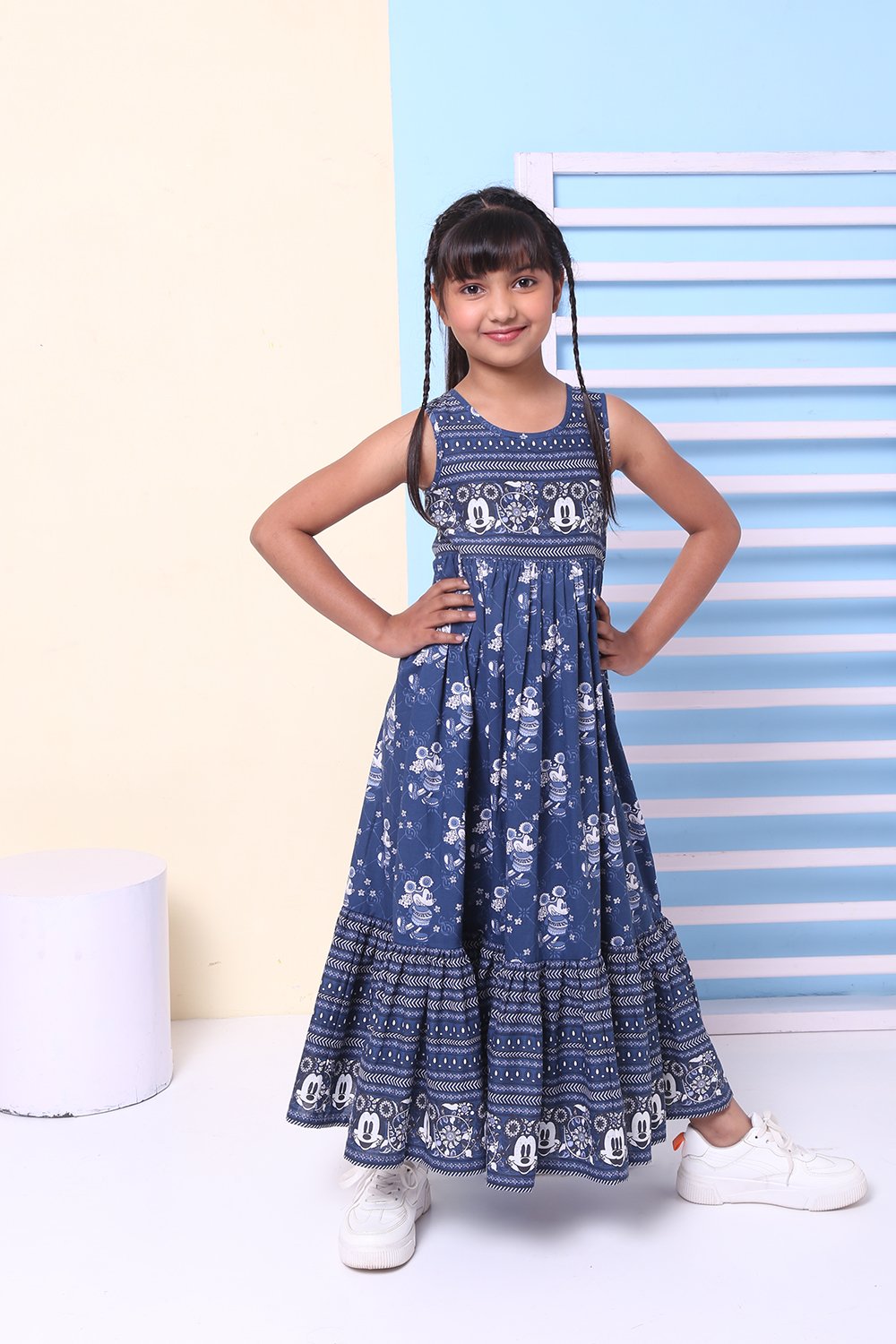 Blue Cotton Indie Mickey Printed Dress image number 2