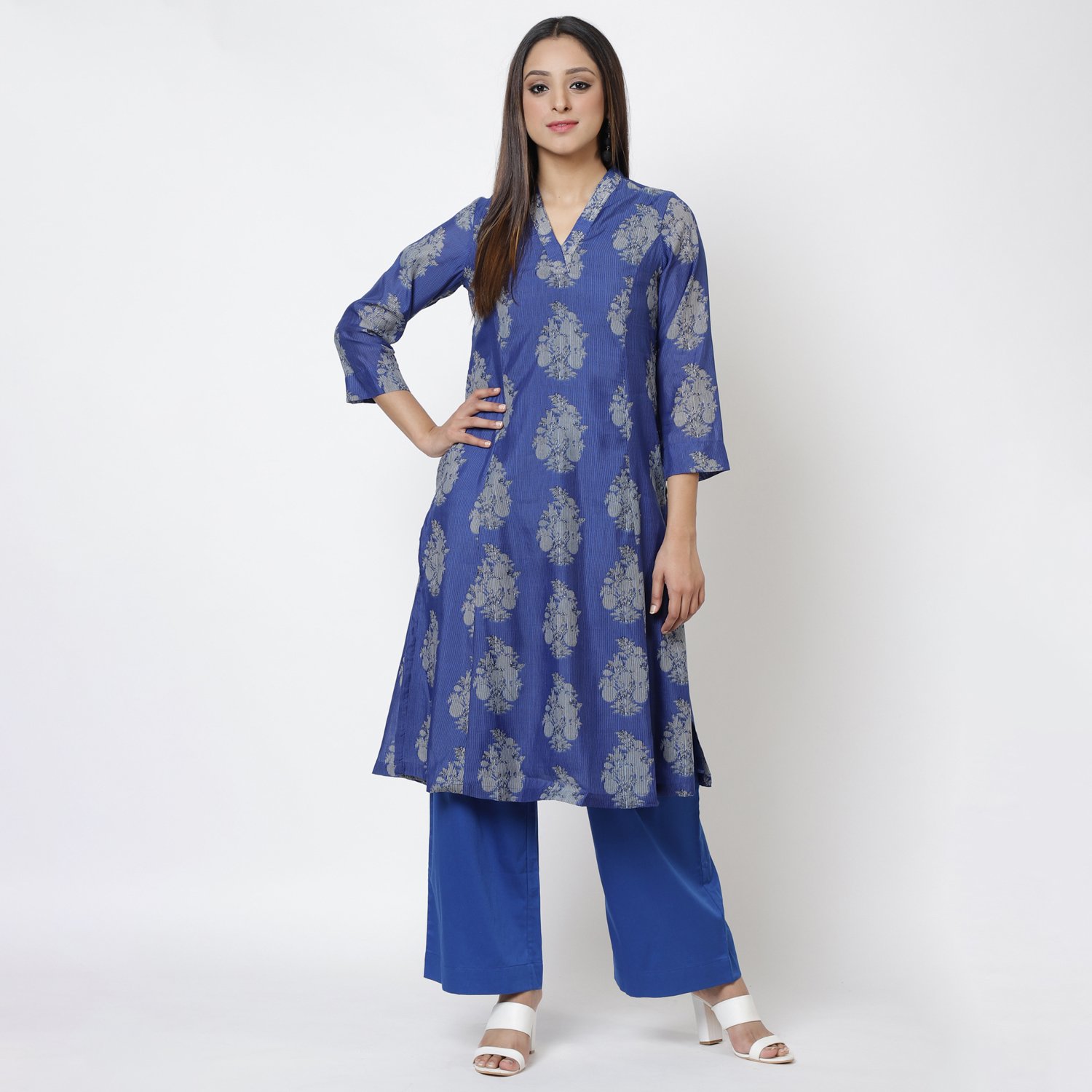 Royal Blue Art Silk Kurta Pants Set image number 0