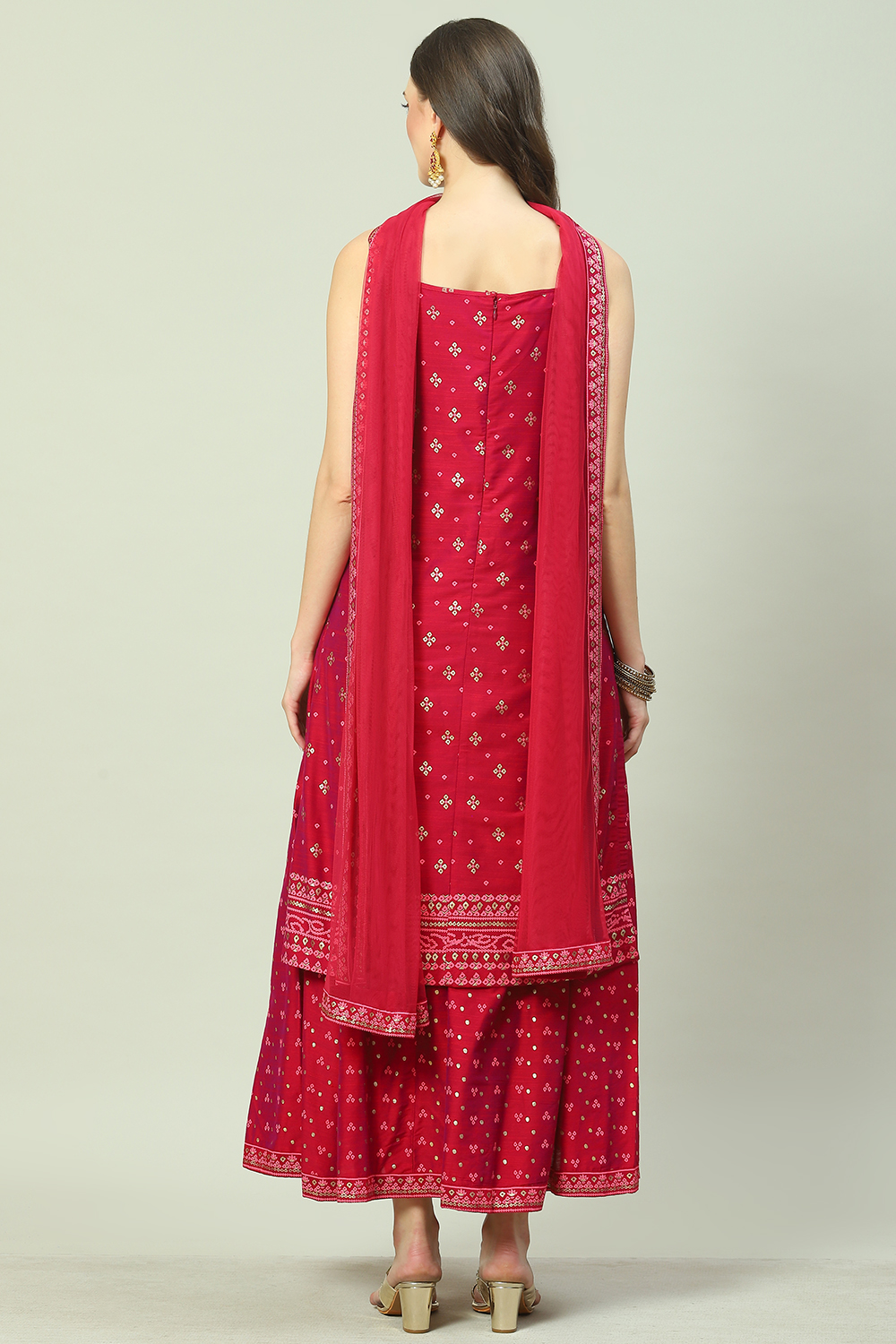 Magenta Art Silk Straight Kurta Sharara Suit Set at Biba India